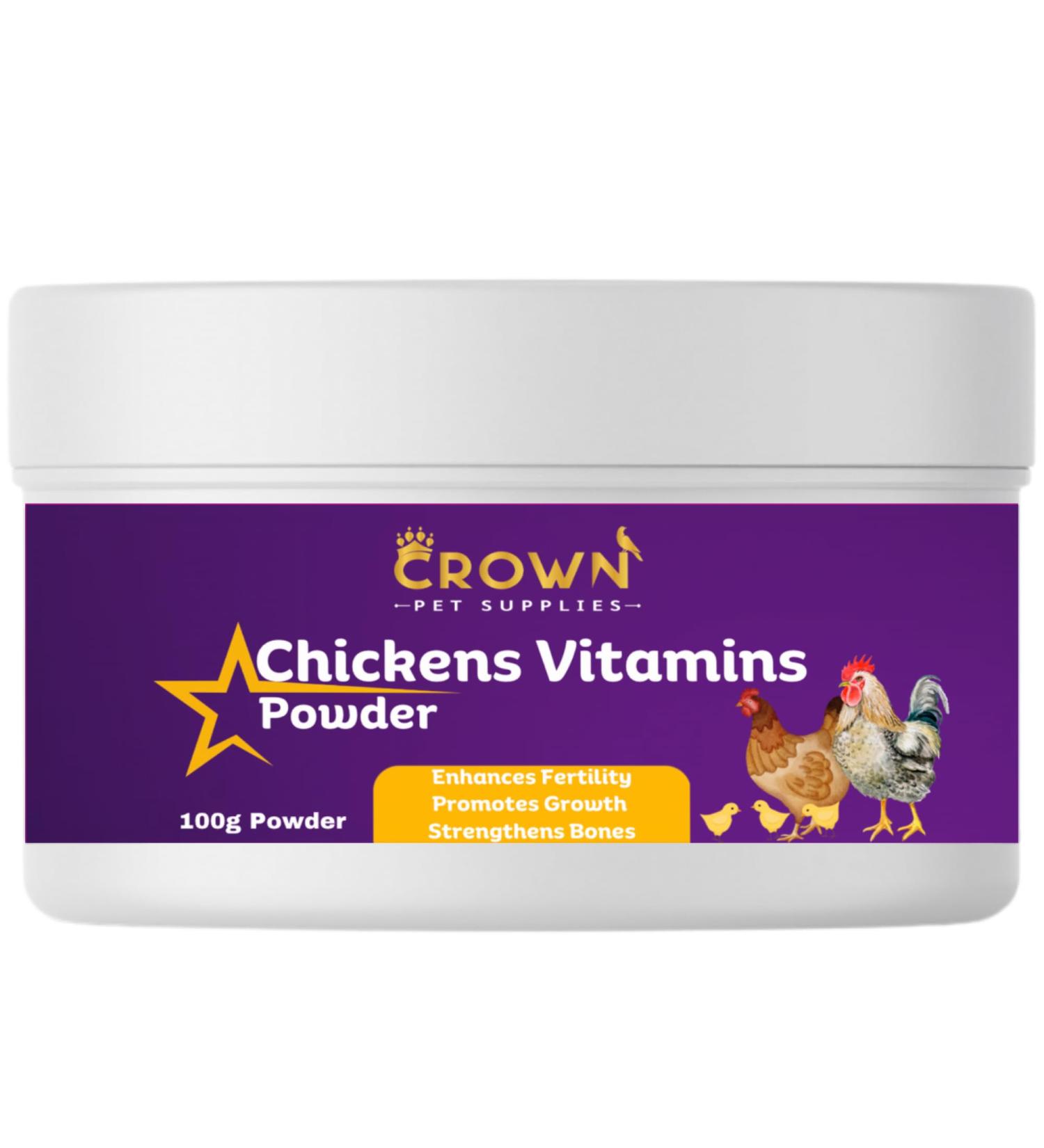 Crown Pet Supplies Poultry Multivitamin Powder with Vitamin B & C Helps Maintain Energy Supports Healthy Growth Appetite Feather Quality Bone Strength & Overall Well-Being 100 Grams - Buy Online on GoSupps.com