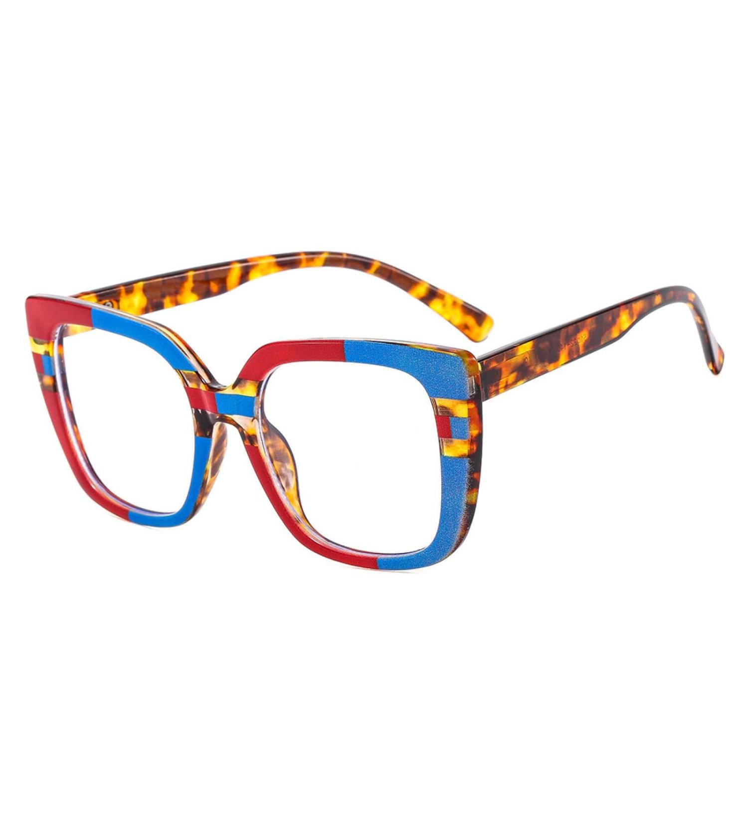 Tr90 Square Frame Blue Light Blocking Glasses - UV Protection for Men & Women | Stylish Computer & Reading Glasses - Red-Blue-Leopard Design - Buy Online on GoSupps.com