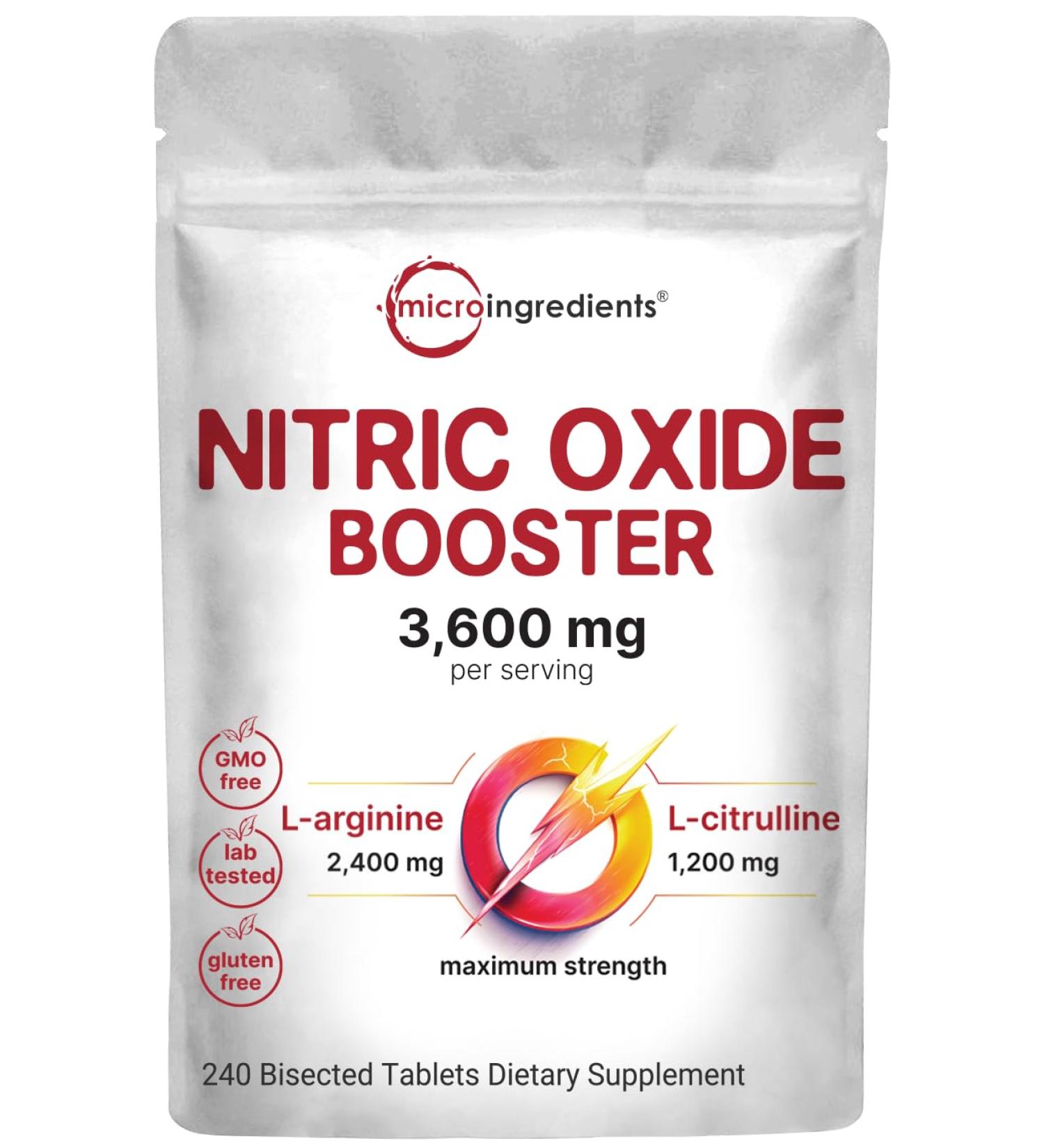 Nitric Oxide Supplements for Men & Women 3 600mg 240 Bisected Tablets | 80 Servings | Max Strength Nitric Oxide Booster with L-Arginine & L-Citrulline | Muscle Circulation & Heart Health Support - Buy Online on GoSupps.com