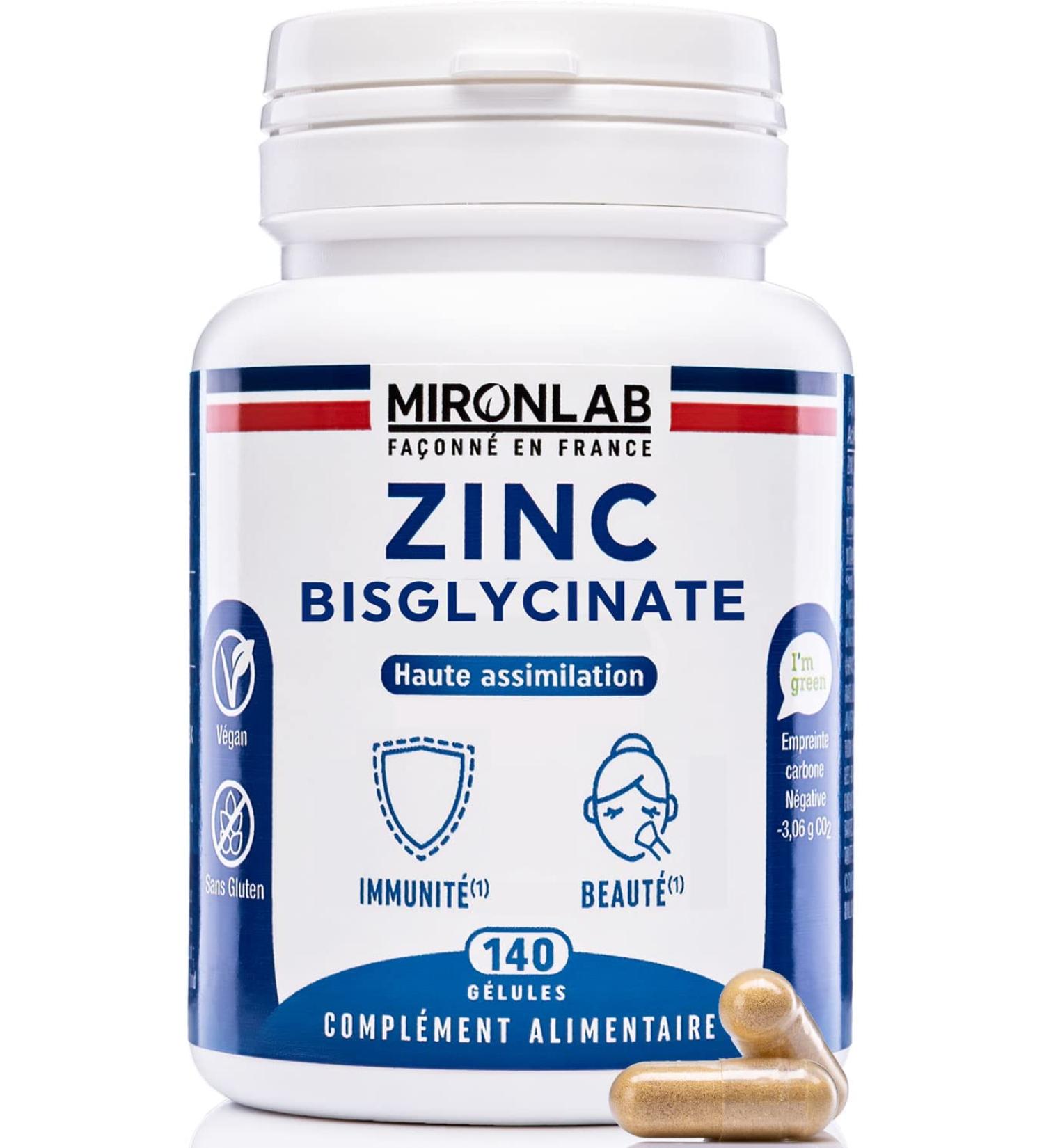 ZINC Natural Bisglycinate 40mg + Vitamins B2 B3 B6 | Optimal Dosage & High Assimilation Tested | 140 Capsules | 5 Months Zinc Dietary Supplement | French Laboratory MIRONLAB - Buy Online on GoSupps.com