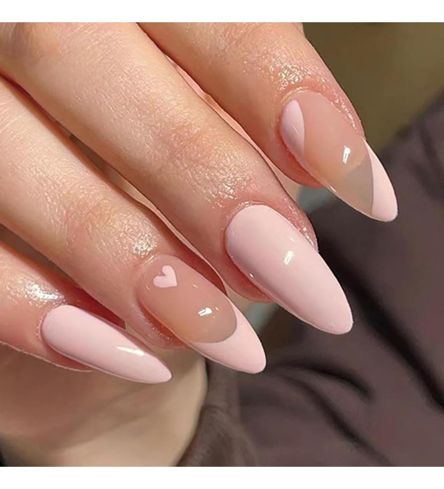French False Nails Pink Heart Press on Nails Ballerina Acrylic Stick on Nails Almond Fake Nails 24pcs for Women and Girls (Color : Pink Size : Hearts) - Buy Online on GoSupps.com