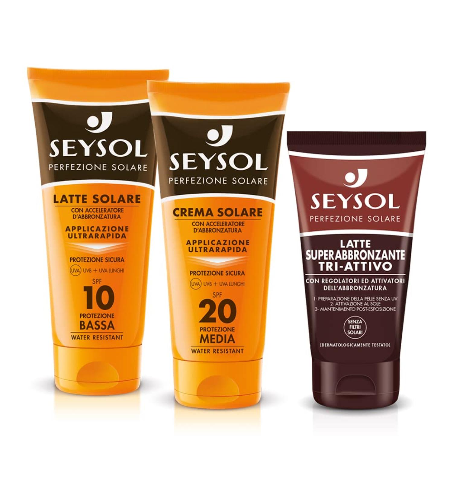 Seysol Perfection Solaire 3-Piece Kit - Tri-Active Supertanning Milk, Sun Milk SPF 10, Sunscreen SPF 20