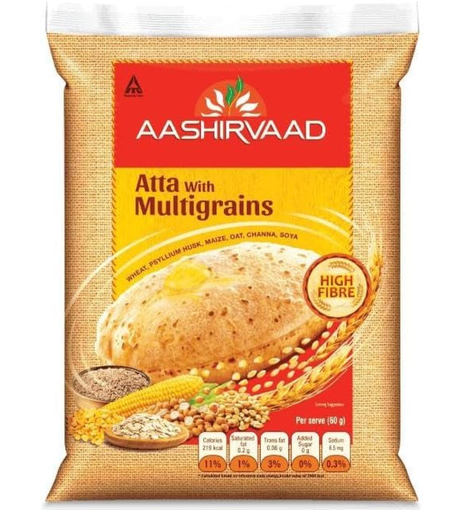 Seelans Aashirvaad Multigrain Atta Flour 2kg Healthy and Tasty High Fiber With Multigrain Mix - Wheat Maize Oat Channa Soya (Pack Of 2) - Buy Online on GoSupps.com
