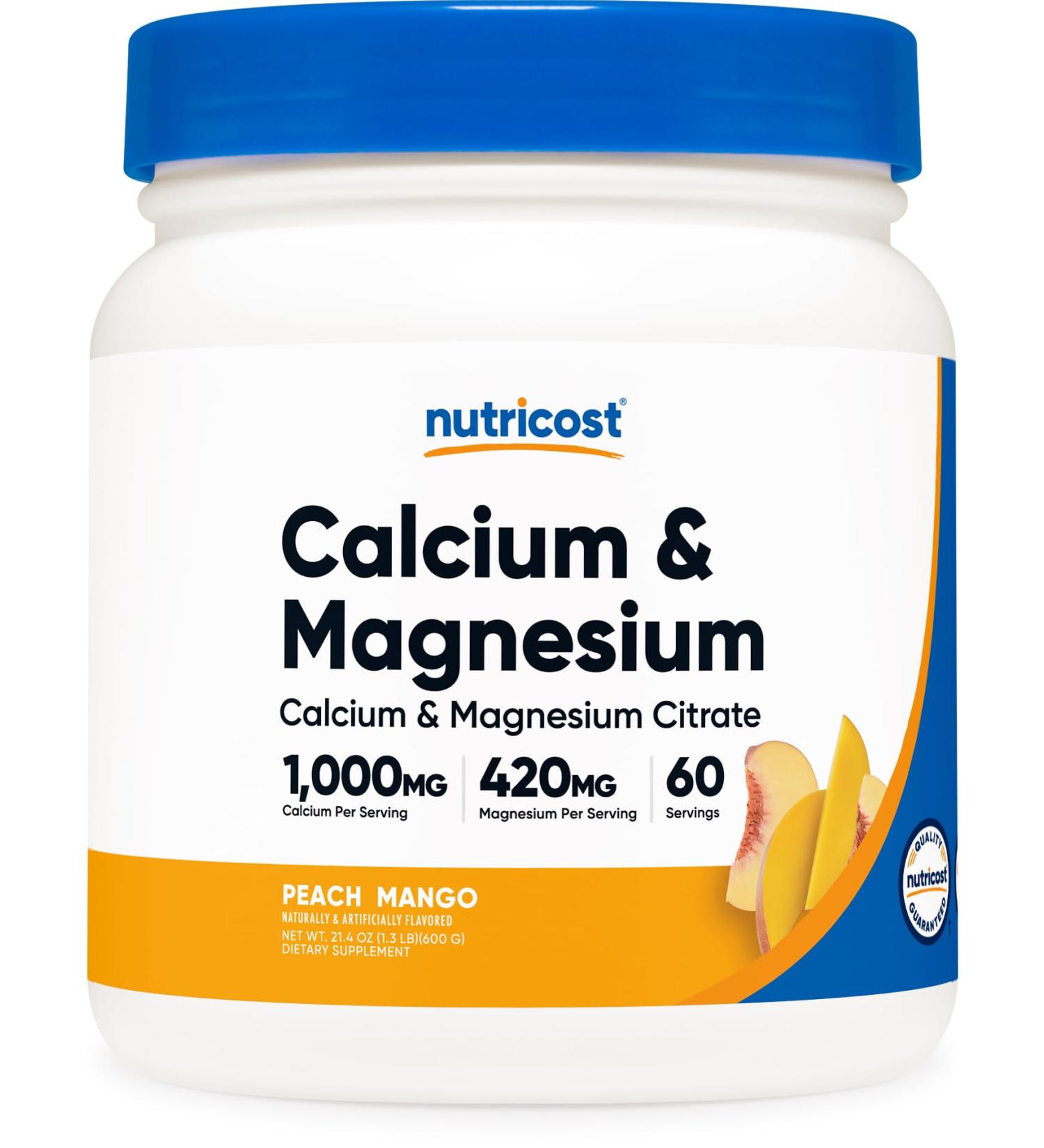 Nutricost Calcium Magnesium Powder (Peach Mango 60 Servings) - Bone Support Non-GMO Gluten Free (from Calcium Citrate and Magnesium Citrate) Peach Mango 21.4 Ounce (Pack of 1) - Buy Online on GoSupps.com