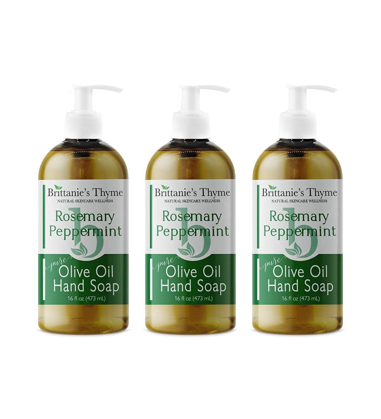 Organic Rosemary Peppermint Hand Soap - 16oz 3 Pack - Olive Oil Castile Soap with Essential Oils - Vegan & Gluten Free - Buy Online on GoSupps.com