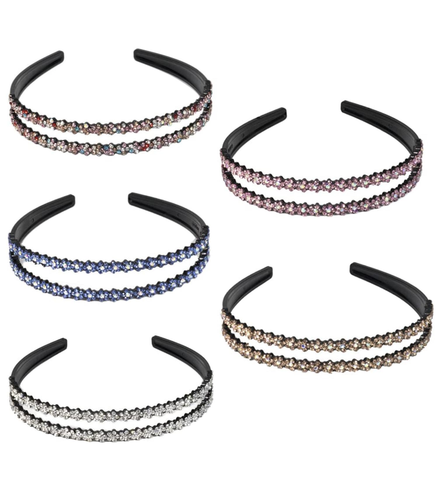 Belvanr Fashionable Hair Ripe - 5-Piece Glitter Double Crystal Headbands for Women | Rhinestone Slip-Proof Hair Jewelry - Buy Online on GoSupps.com