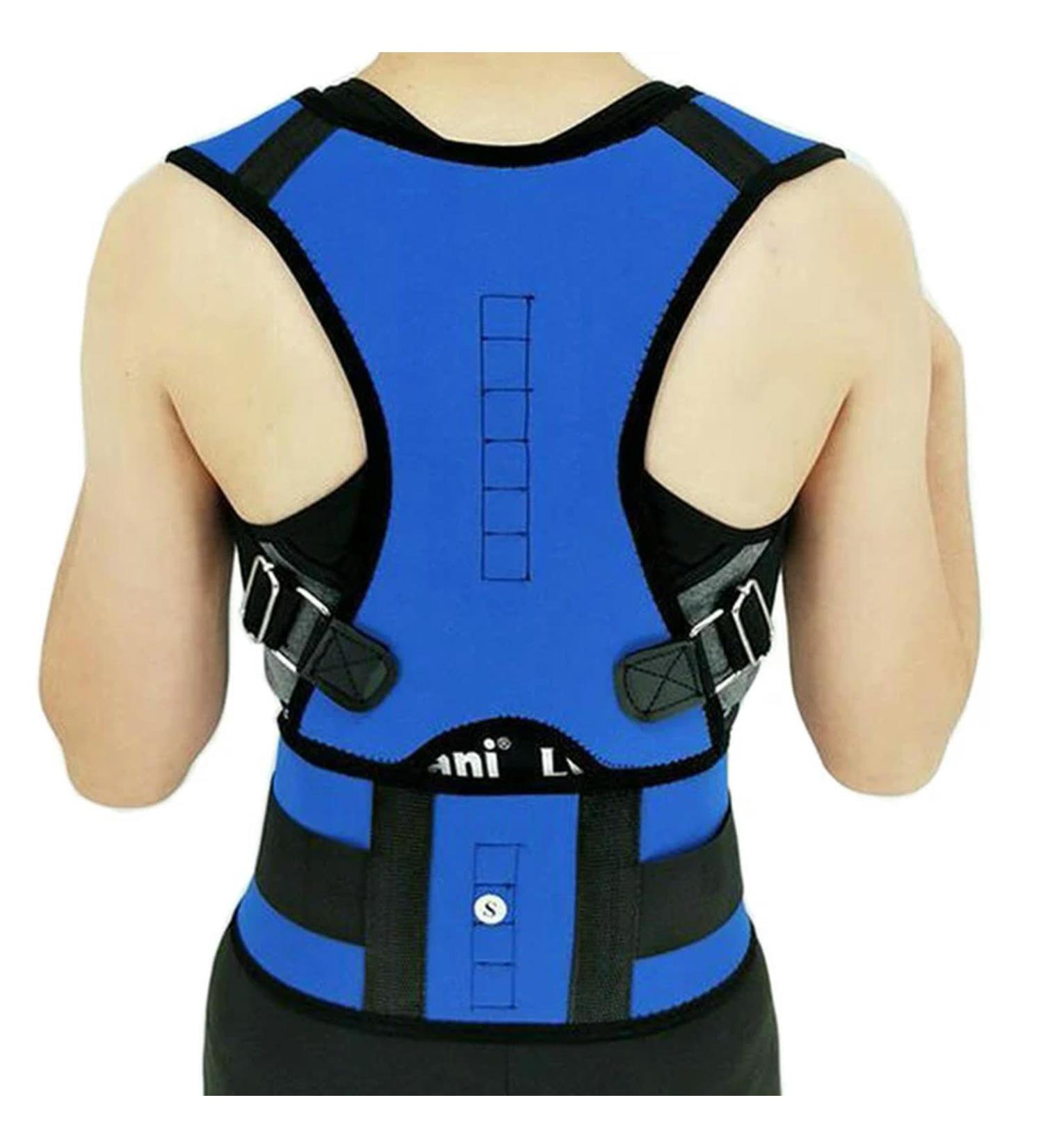 Shoulder Scoliosis Orthopedic Back Brace Spine Magnet Support Poor Posture Correction Belt Women Men Blue L - Buy Online on GoSupps.com