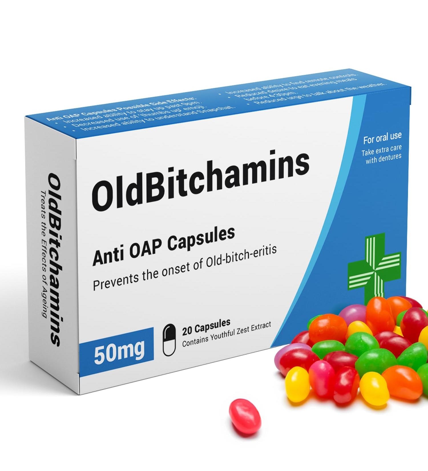 OldBitchamins - Funny Joke Prank Pill Box with Jelly Beans Sweets - Gag Gift for Mum | Mothers Day & Birthday Gifts Under 10 - Buy Online on GoSupps.com