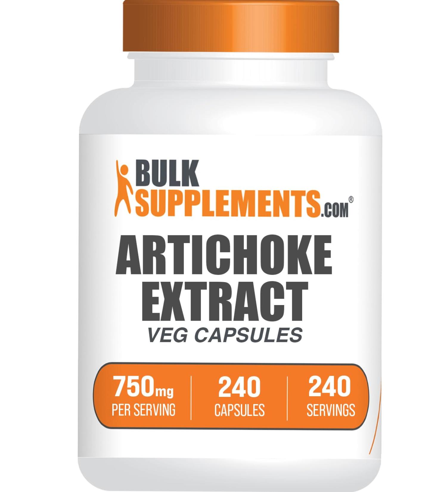 BulkSupplements.com Artichoke Extract Capsules - Artichoke Extract for Liver Support Herbal Supplement - Vegan & Gluten Free 1 Capsule per Serving (750mg) 240 Veg Capsules (Pack of 1) - Buy Online on GoSupps.com