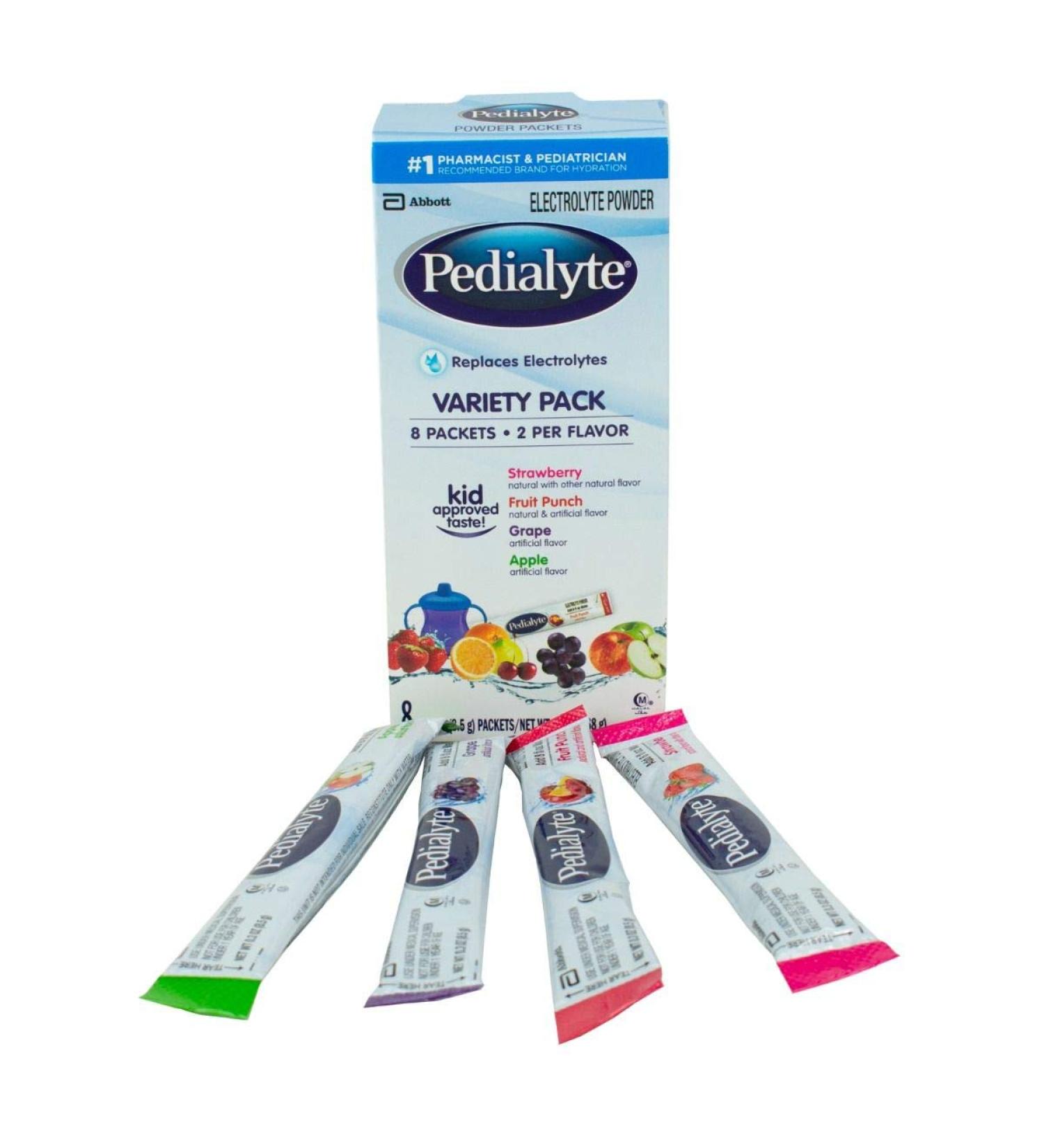 Pedialyte Electrolyte Powder Packs Are A Convenient & Portable Way To Quickly Replenish Lost Fluids & Electrolytes To Help Prevent Dehydration, Just Add Water, 8 Powder Packs, Variety Pack