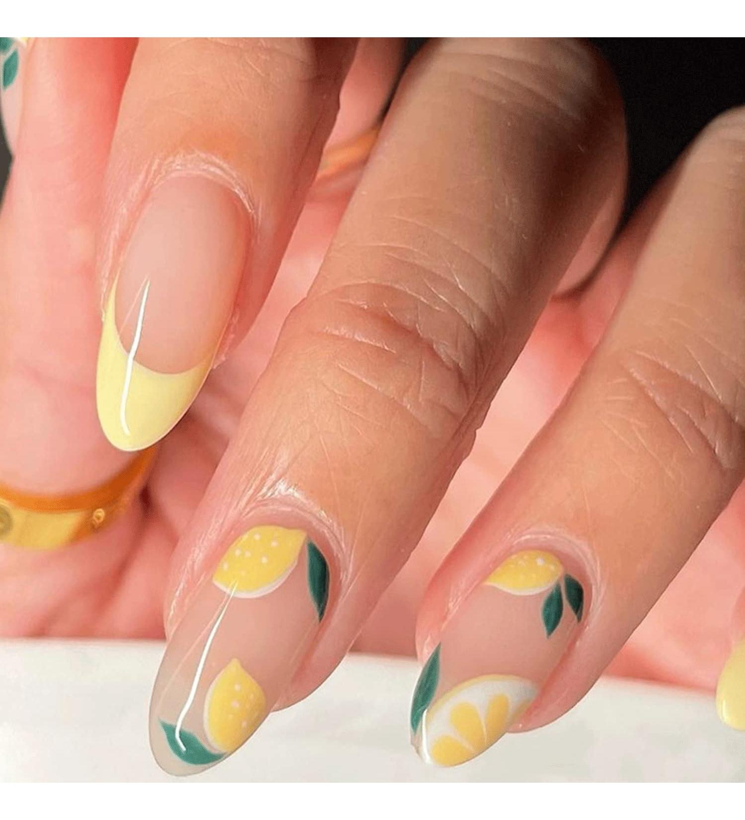 Medium Lemon Press-On Nails with Fruit Designs - Yellow False Nails for Women and Girls - Buy Online on GoSupps.com