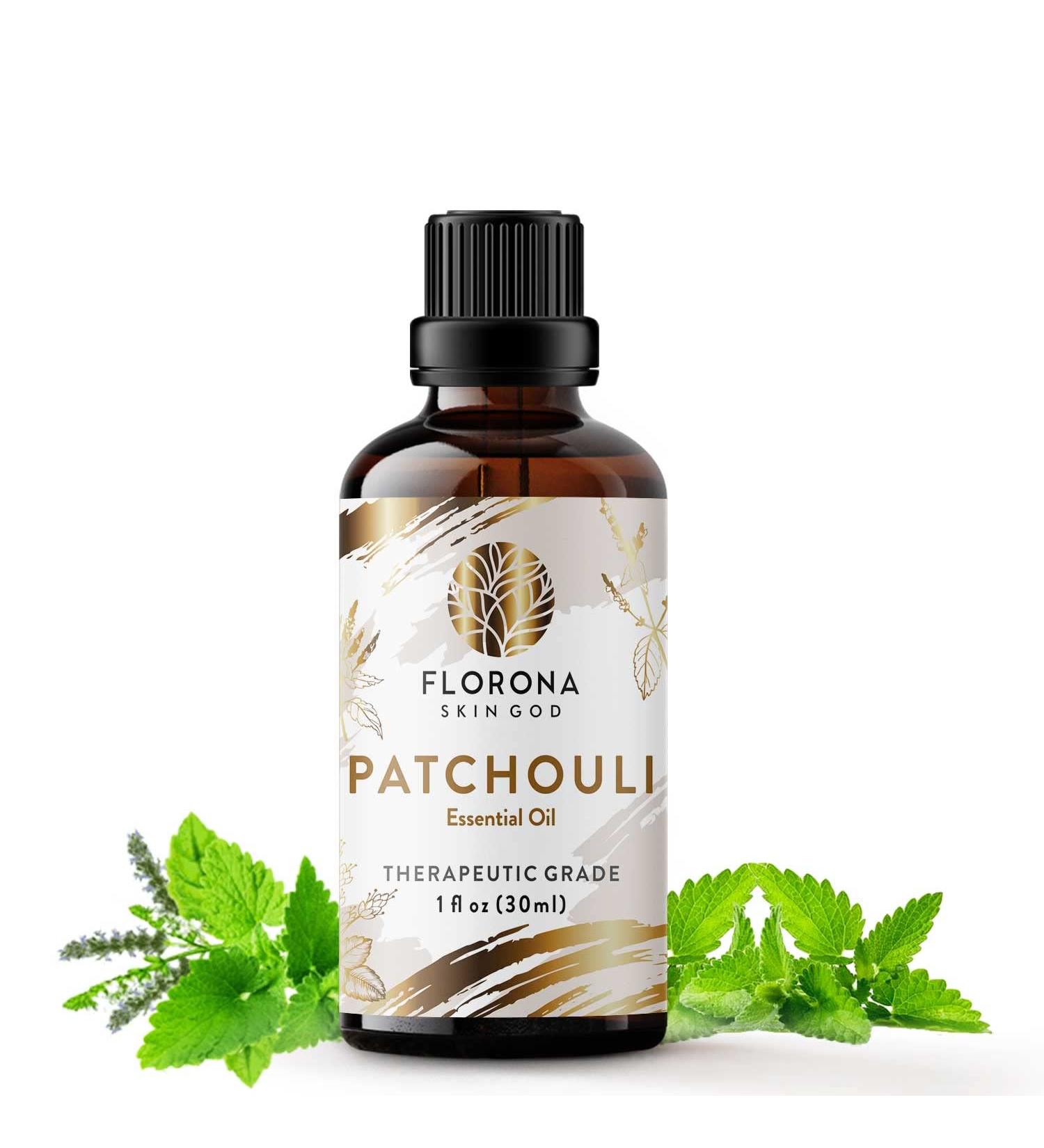 Florona Patchouli Premium Quality Essential Oil - 1 fl oz, Therapeutic Grade for Fuller Hair, Skin, Diffuser Aromatherapy, Soap Making, Candle Making