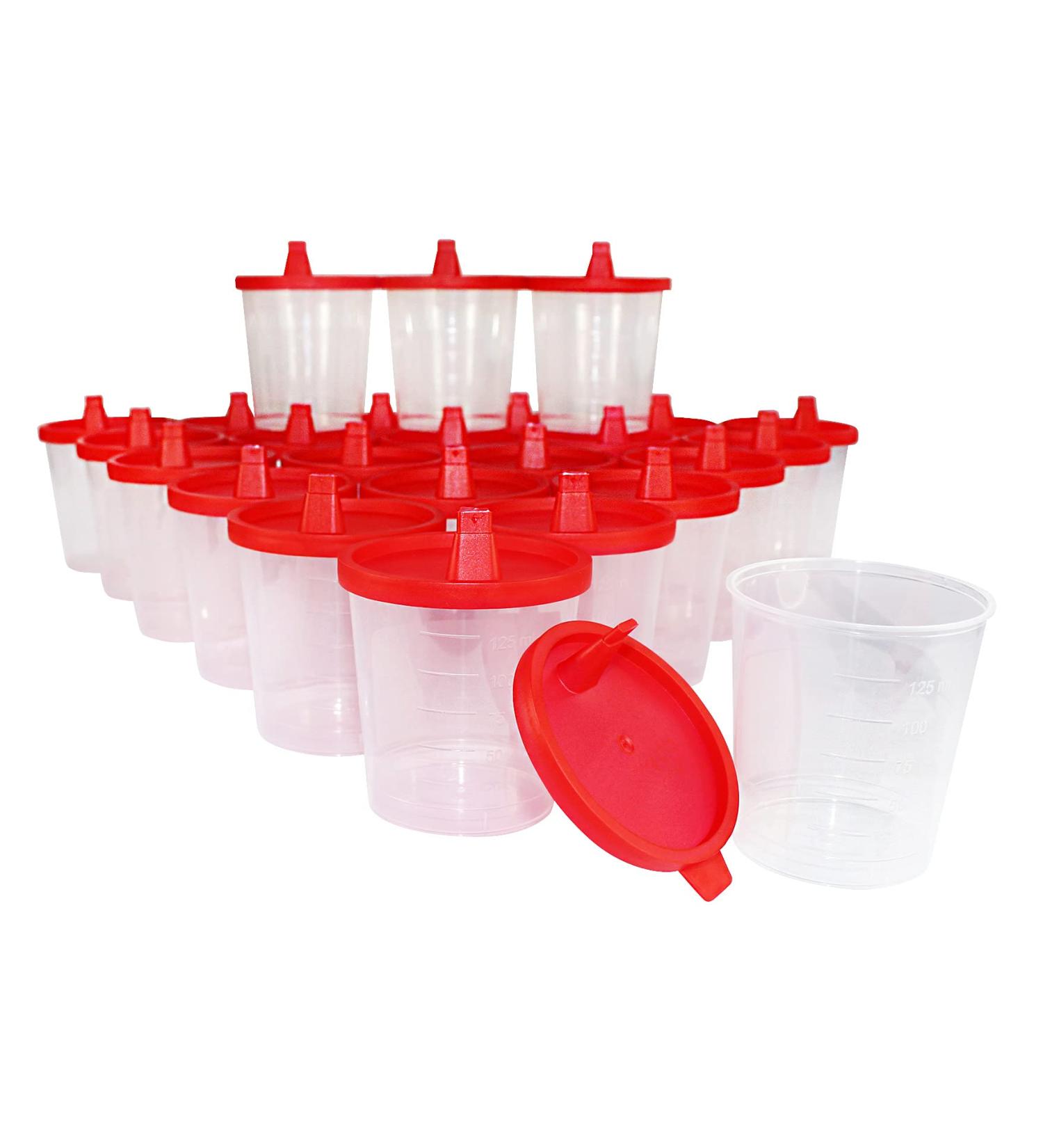 Medi-Inn 125 ml Urine Sample Cups with Red Snap-On Lid - Pack of 500 - Ideal for Clinics & Laboratories - International Shipping Available - Buy Online on GoSupps.com