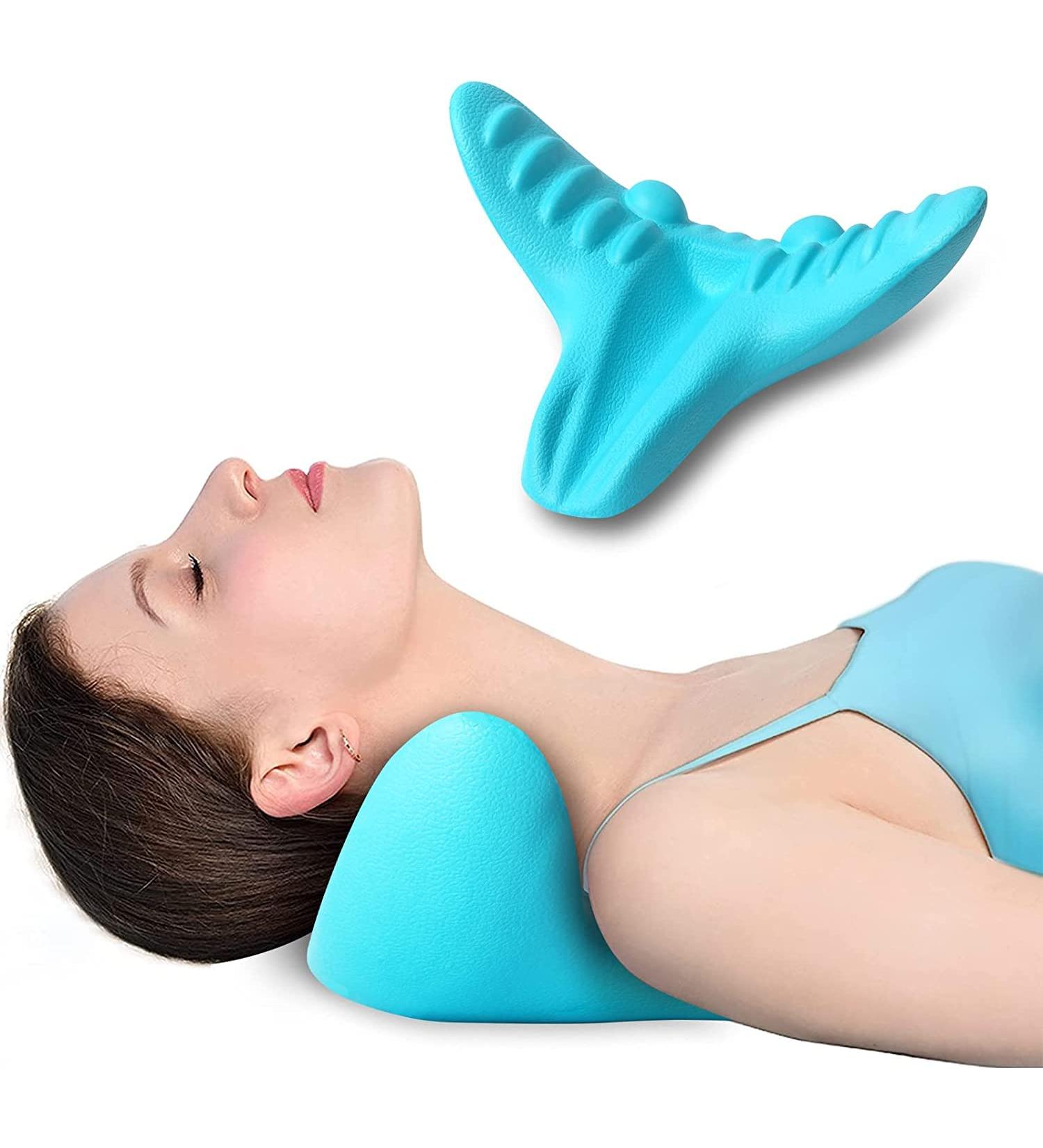 Salate Neck and Shoulder Relaxer - Cervical Traction Device for TMJ Pain Relief - Chiropractic Pillow for Spine Alignment - Blue - Buy Online on GoSupps.com