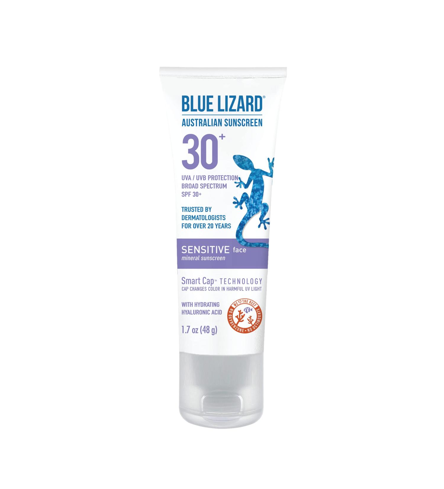 Blue Lizard Sensitive Face Mineral Sunscreen SPF 30+ with Hyaluronic Acid - Fragrance Free - 1.7 oz - Buy Online on GoSupps.com