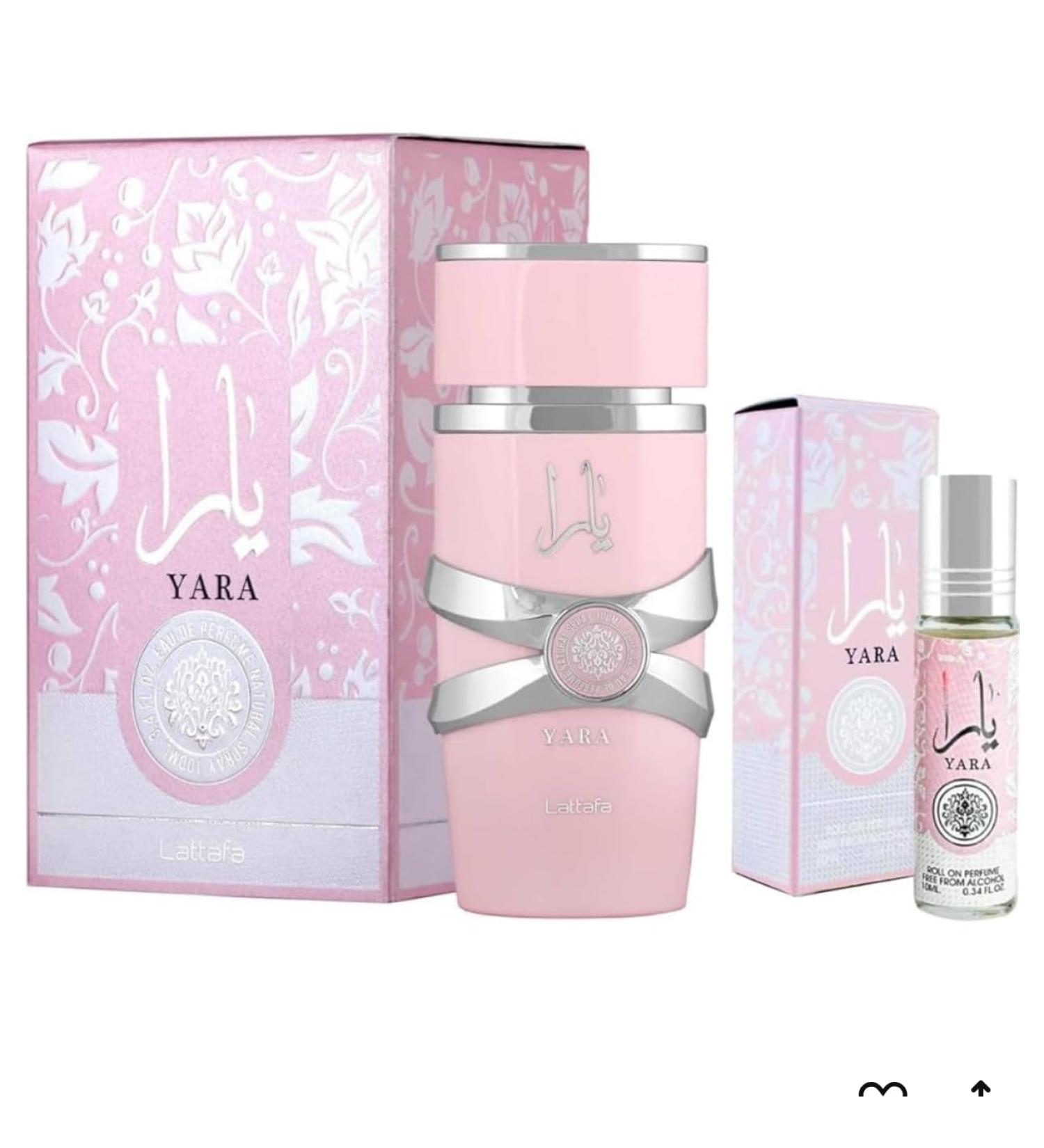 Lattafa Yara EDP 3.4 Fl Oz + Yara Perfume Oil 0.34 Fl Oz Bundle