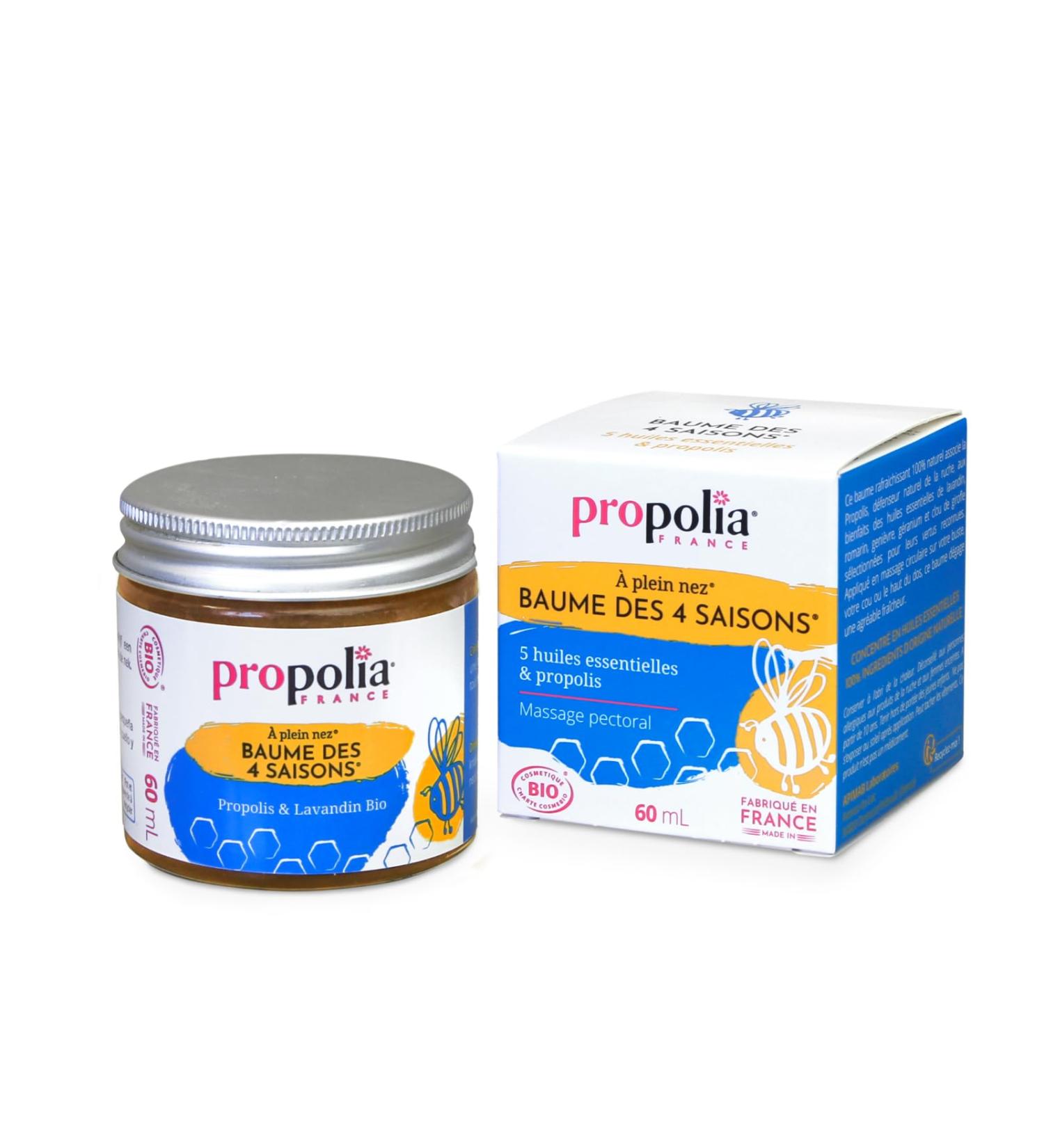 PROPOLIA - Bio - Baume des 4 Saisons - Massage pectoral - D gage nez et voies respiratoires - Propolis & 5 huiles essentielles - Fabriqu en France - 60 ml - Buy Online on GoSupps.com