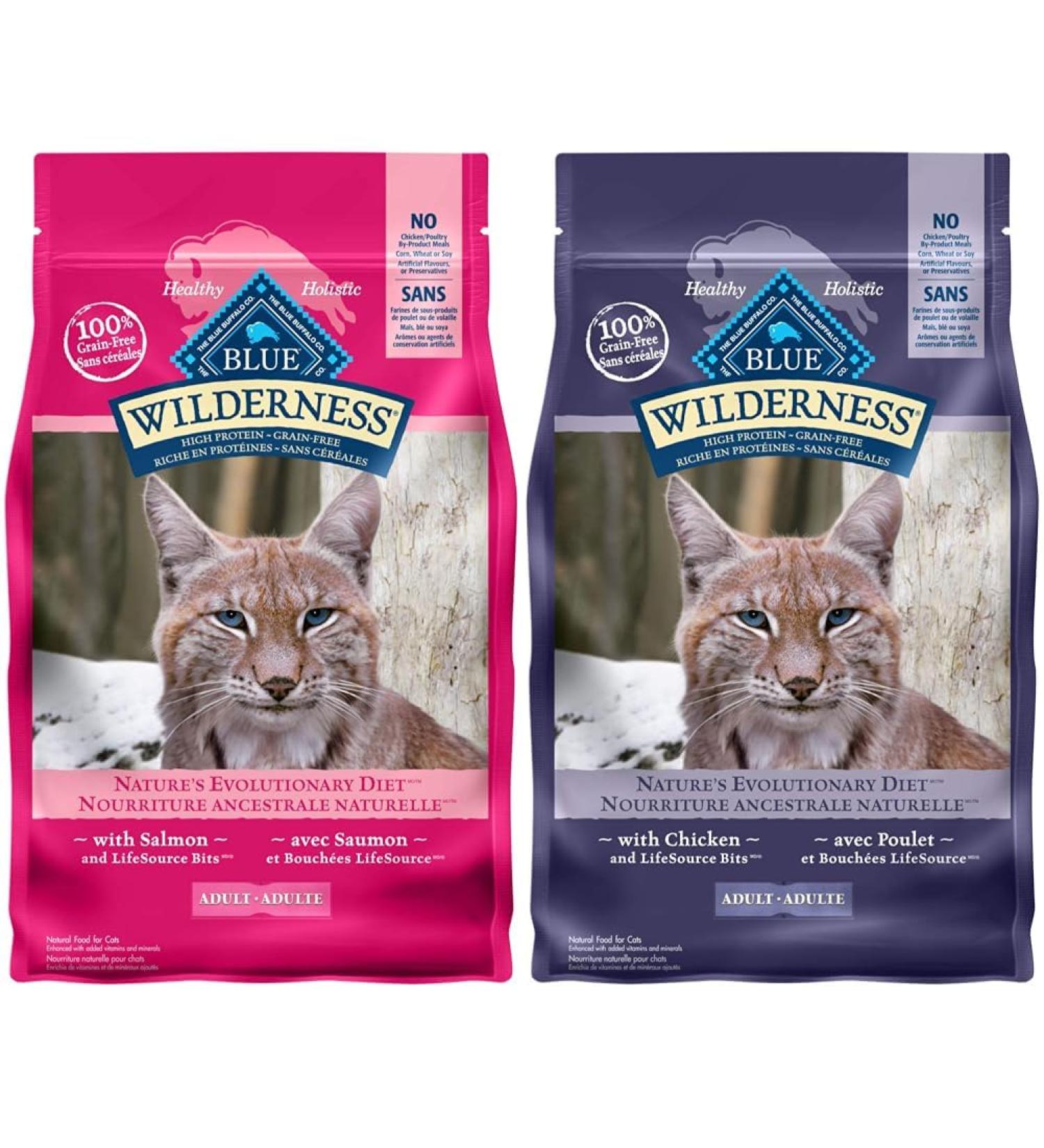 Blue Buffalo Wilderness High Protein Grain Free Natural Adult Dry Cat Food Salmon 2.2kg bag - Medium Bag kibble & Wilderness High Protein Grain Free Natural Adult Dry Cat Food Chicken 2.7kg bag Salmon Medium Bag + Cat Food Chicken 2.7kg - Buy Online on GoSupps.com