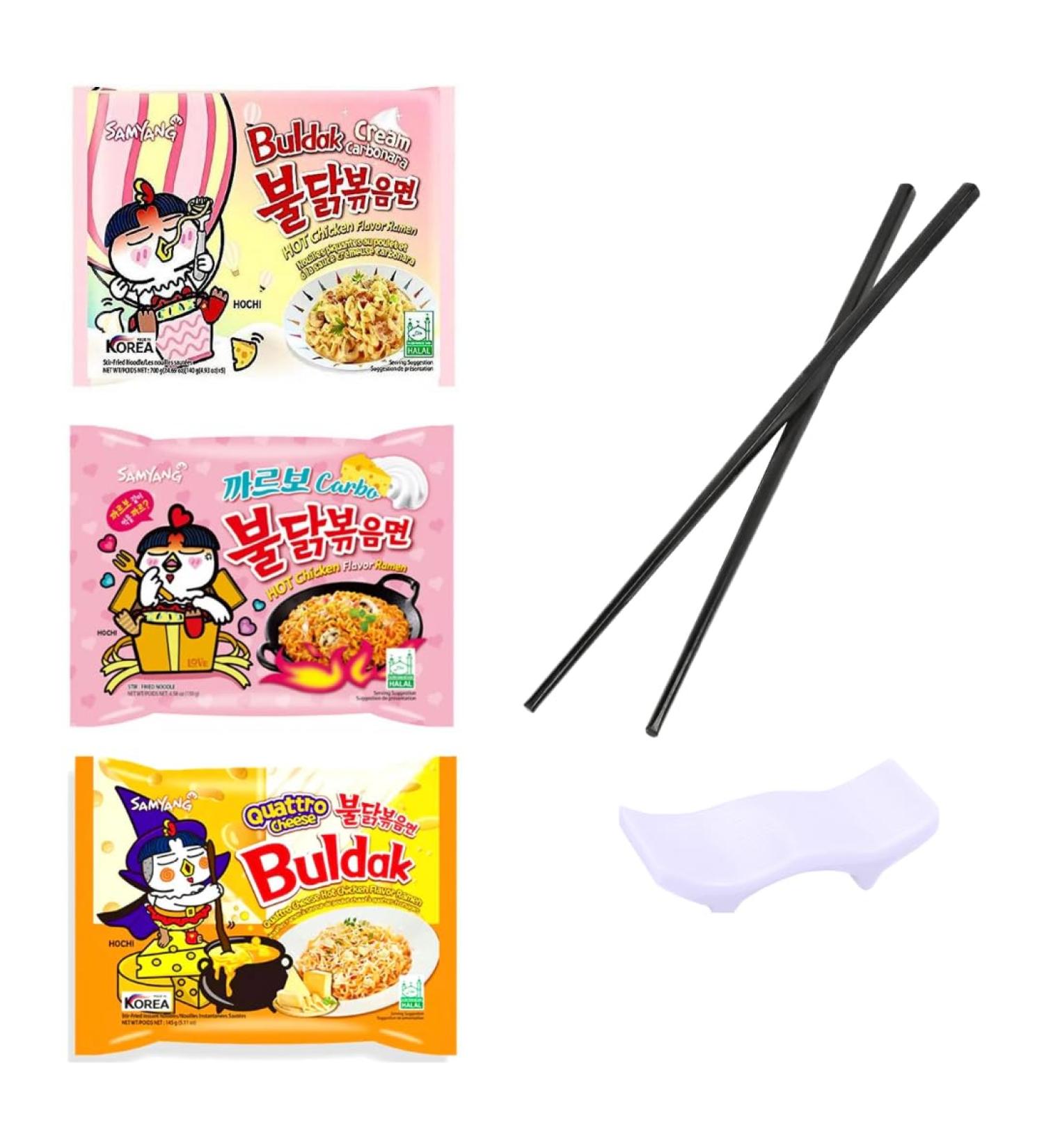 Korean Ramen Carbonara Cream Carbonara Quattro Cheese Noodles Bundle with JONEX SCO Reusable Melamine Chopsticks and Melamine Chopstick Holder (5 items) - Buy Online on GoSupps.com