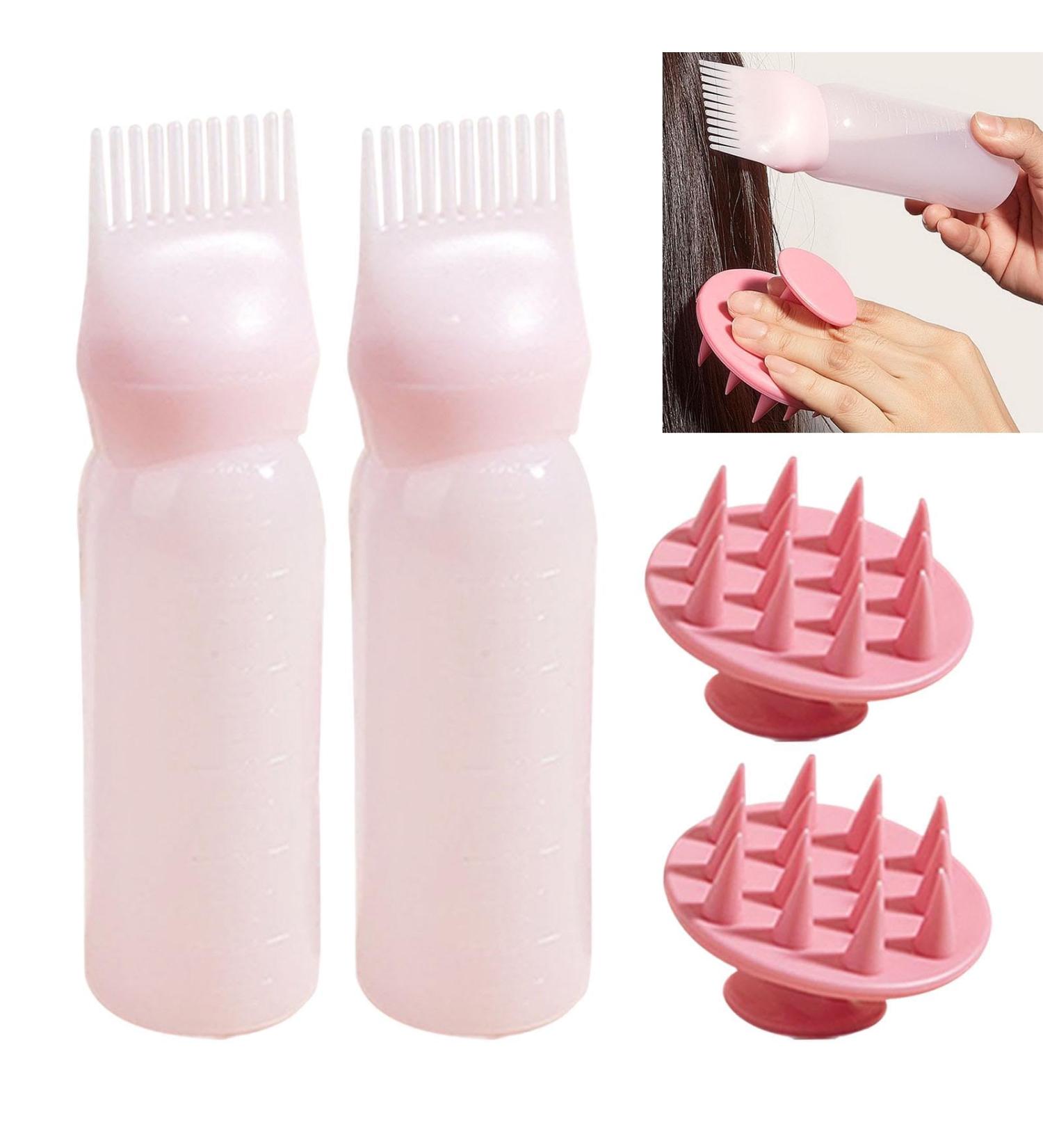 2 pcs Root Comb Applicator Bottle with 2 Scalp Massager Shampoo Brush 6 Ounce Plastic Squeeze Bottle Applicator Brush Home Salon Hair Coloring and Scalp Treatment Tool(Pink) - Buy Online on GoSupps.com