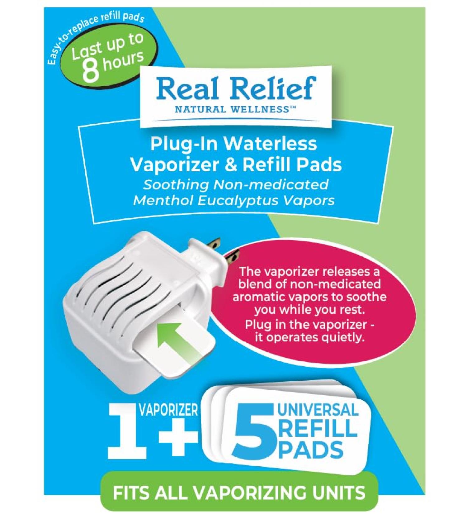 AromaHouse Real Relief Plug-in WATERLESS Aromatherapy Vaporizer + 5 Soothing Non-Medicated Menthol Eucalyptus Vapor Refills 1 ct - Buy Online on GoSupps.com