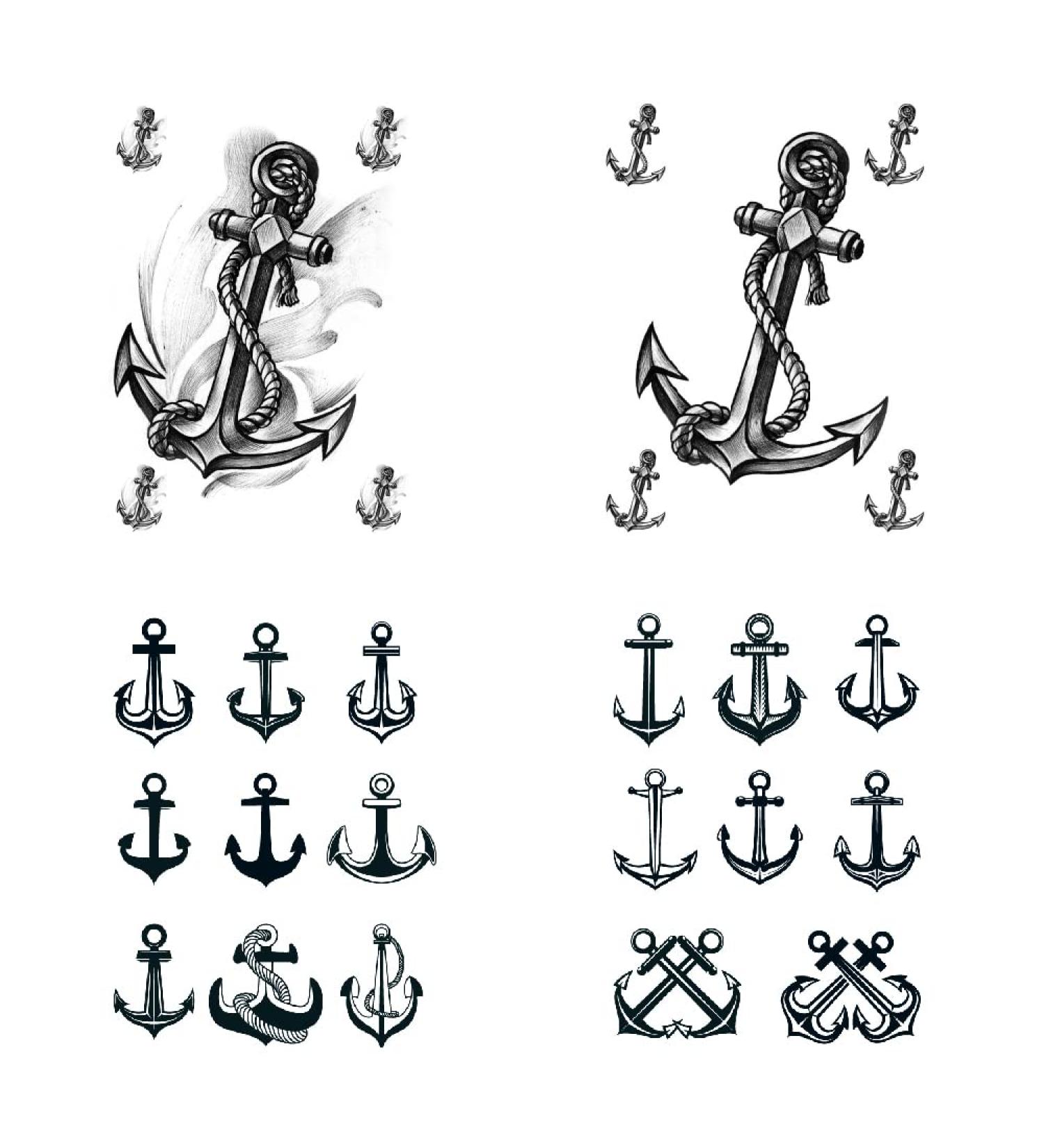 SanerLian Anchor Ship Temporary Tattoo Sticker Set of 4 (SF162) - Waterproof Body Art for Men and Women - Buy Online on GoSupps.com