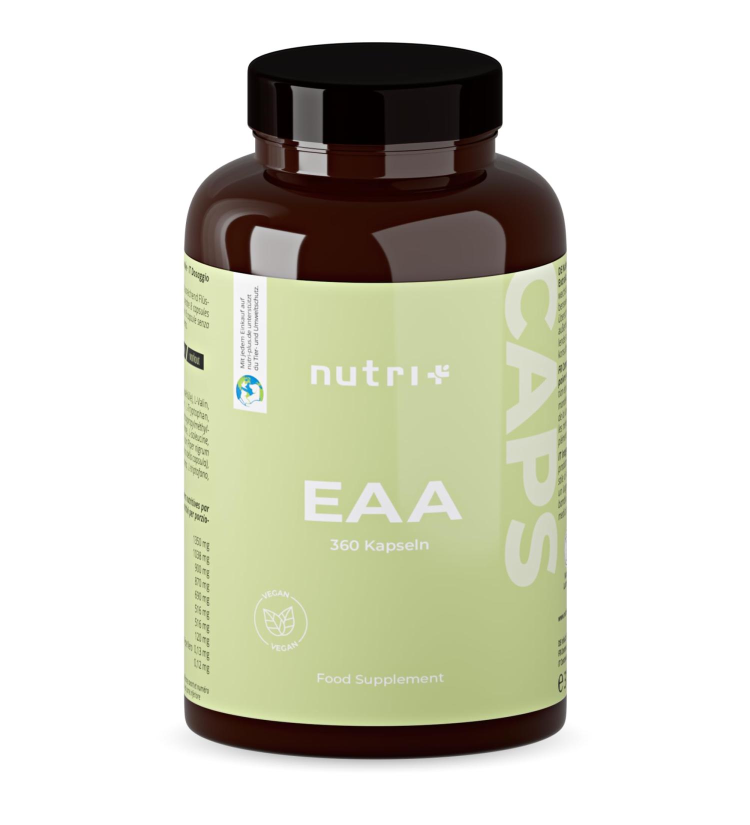 Buy EAA Capsules - Vegan High-Dose 750mg | 8 Essential Amino Acids - 360 Mega Caps | EAAS 6000 Amino Acid Complex - Protein Supplement | Neutral 313g - Buy Online on GoSupps.com