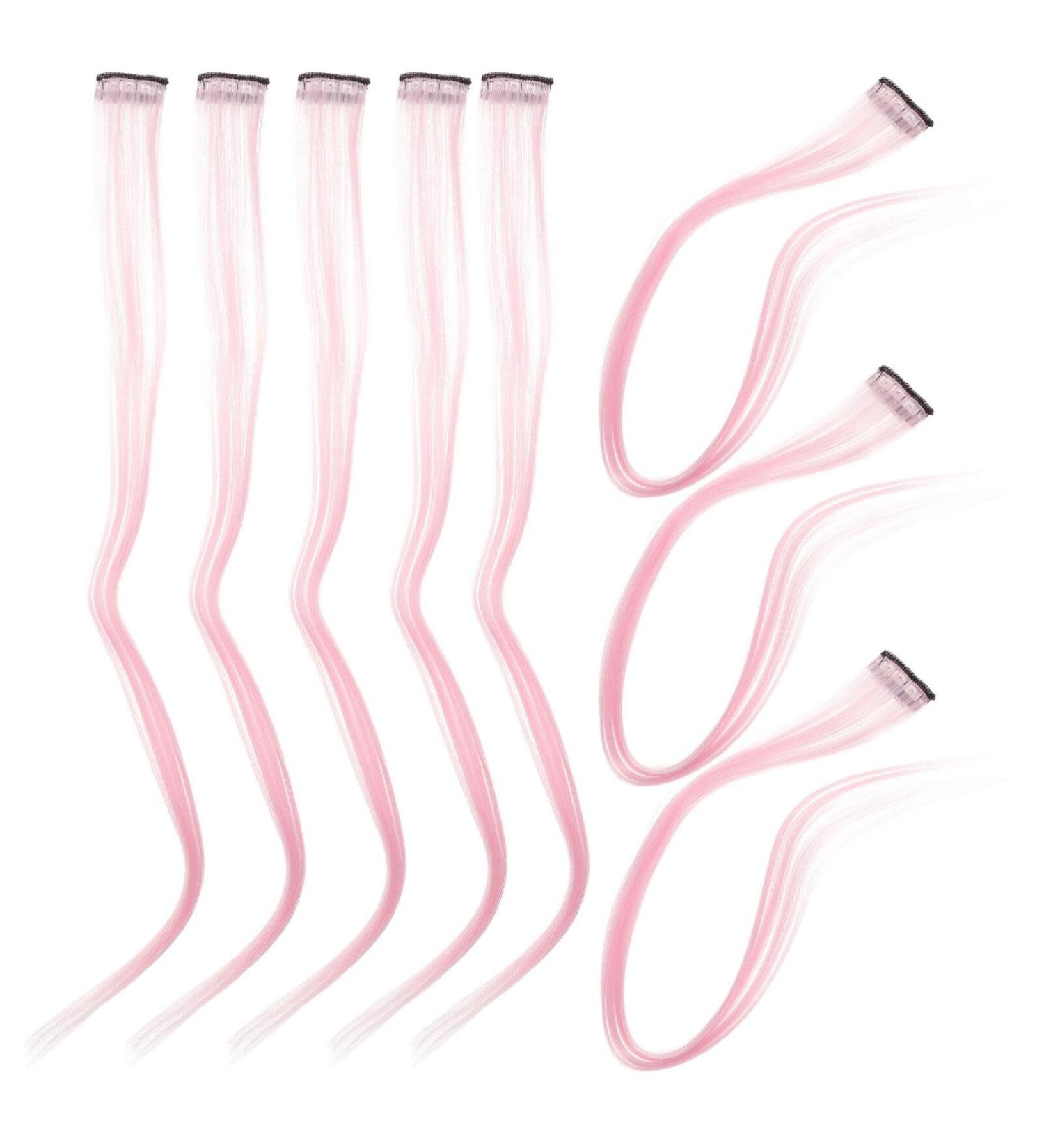 10pc Straight Hair Extensions Ponytail Wigs High Temperature Fiber Clip Hairpiece Women Girls Party Highlights Pink - Buy Online on GoSupps.com