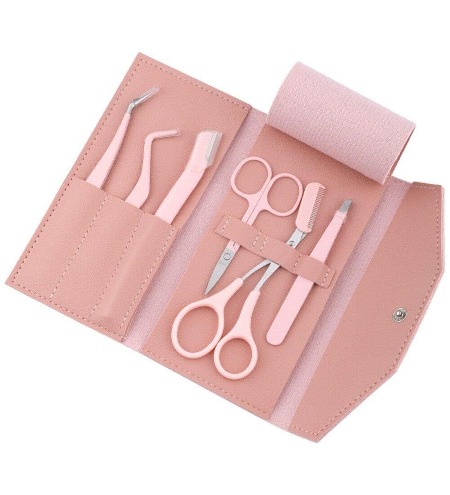 Eyebrow Trimming Kit 6pcs/Set Professional Eyebrow Tools Set Beauty Tool Makeup Tools Beauty Scissors Set for Men Women Pink - Buy Online on GoSupps.com