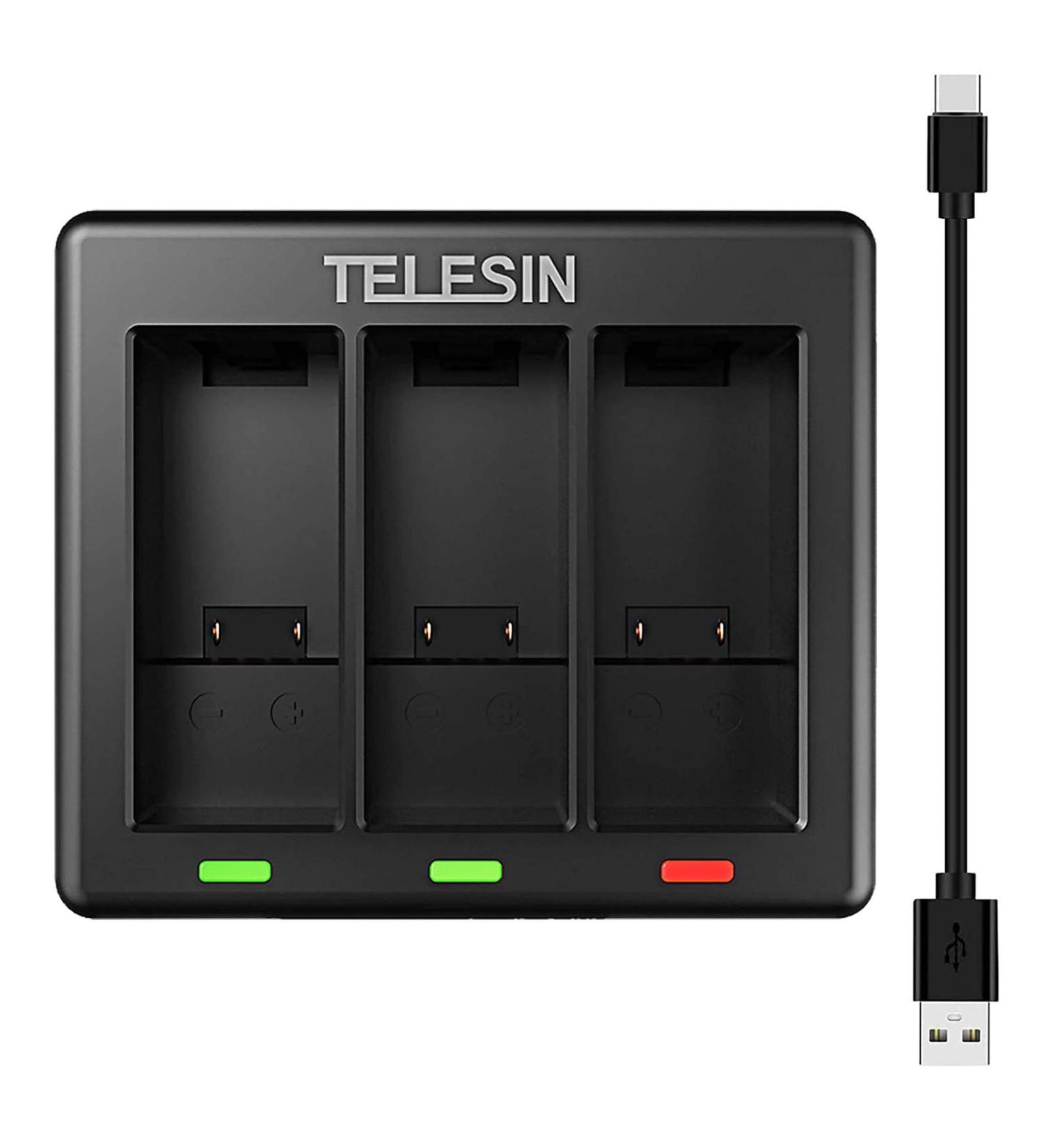 Telesin battery charger for GoPro HERO 9 black with type C charging cable triple channel canal bike device compatible with GoPro HERO 9 GoPro-ACTION not included in the scope of delivery 1 charger