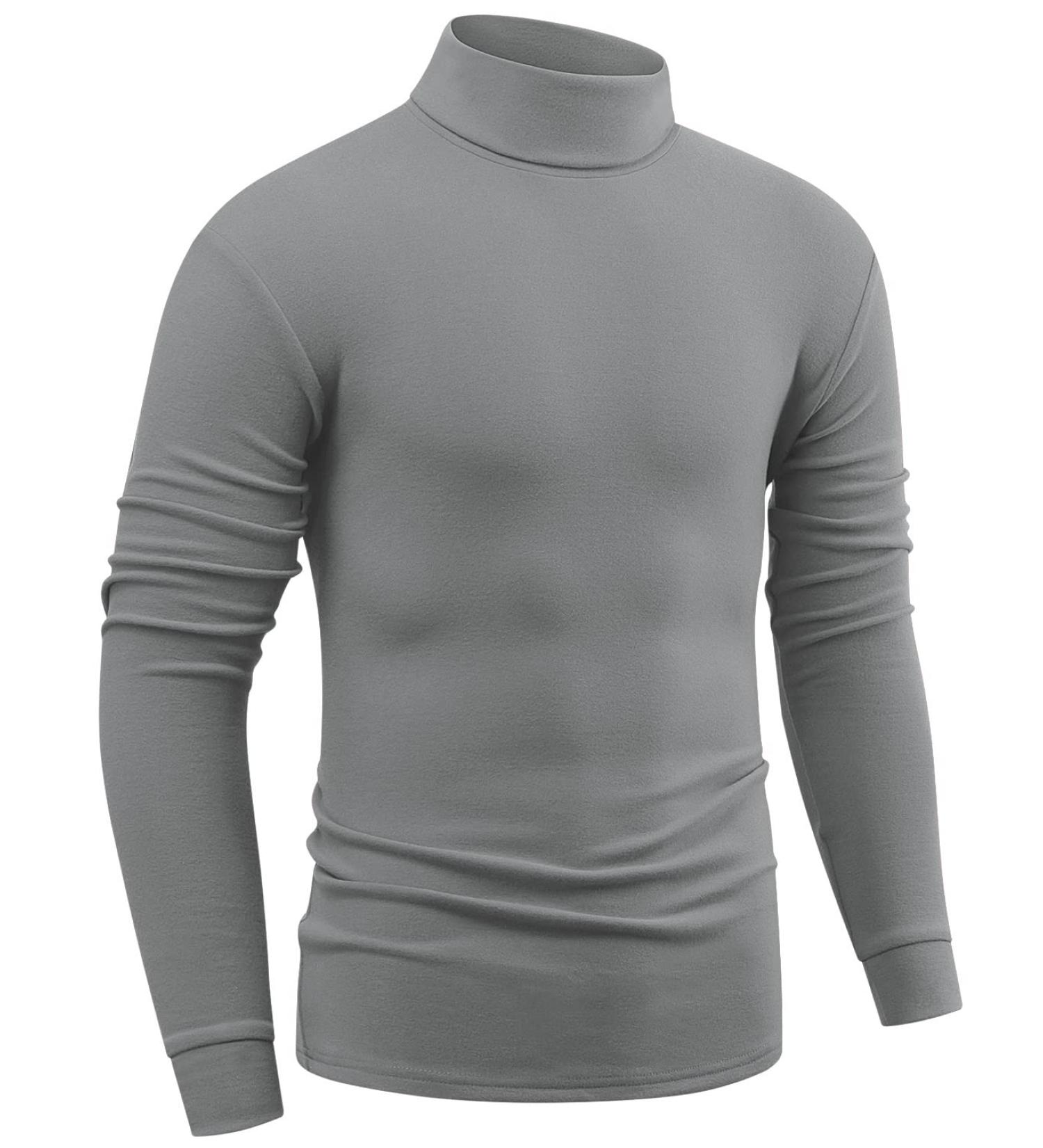 Jonivey Men's Fleece Turtleneck Long Sleeve Shirt - Soft Knitted Thermal Pullover - Pure Grey (Medium) - Buy Online on GoSupps.com