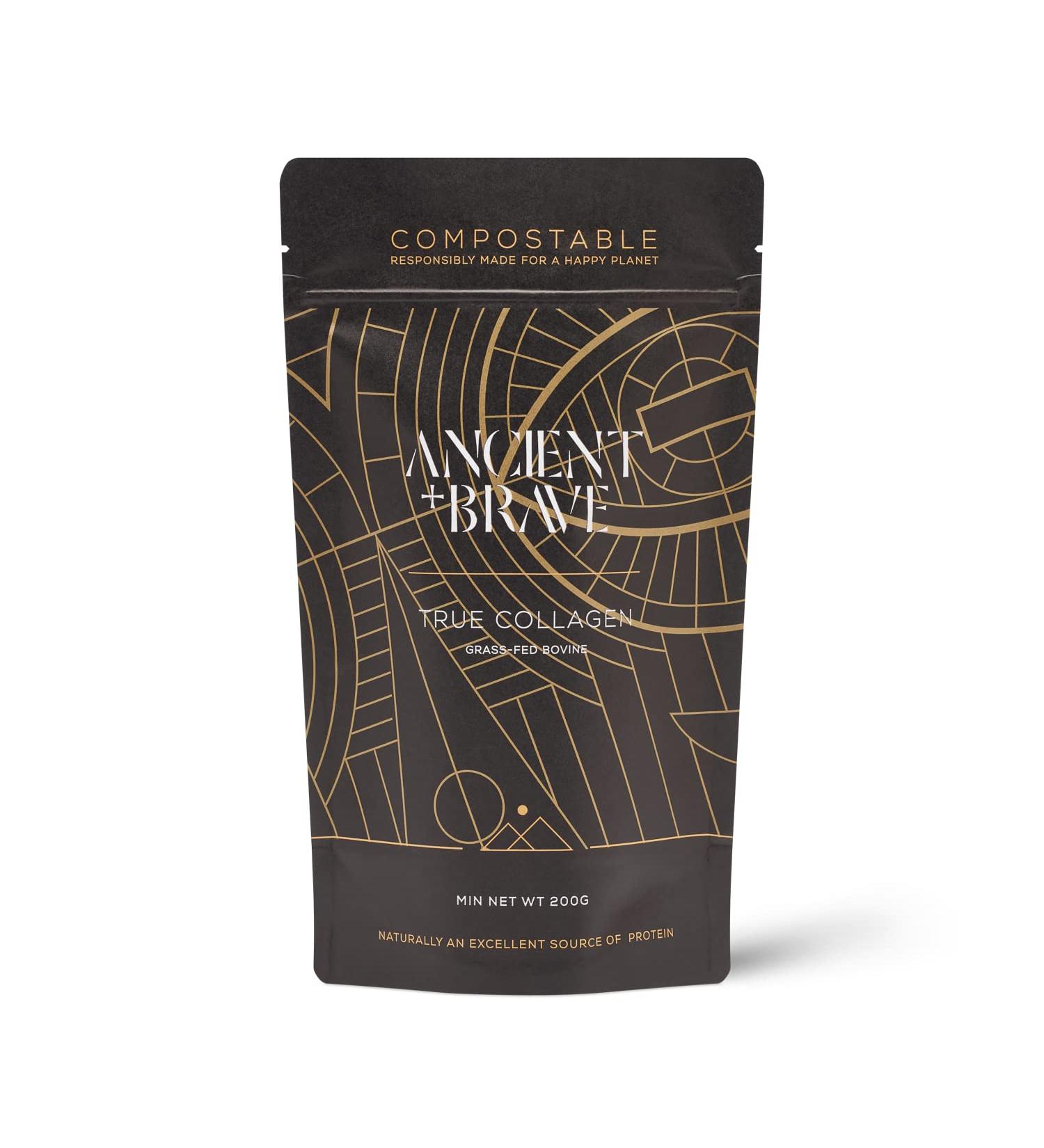 True Collagen 200g - Grass-Fed Bovine Collagen Powder | Ancient + Brave | Hydrolysed Type 1 Collagen Peptides | Keto-Friendly | Anti-Ageing Skin, Hair & Nail Health - 20 Servings - Buy Online on GoSupps.com