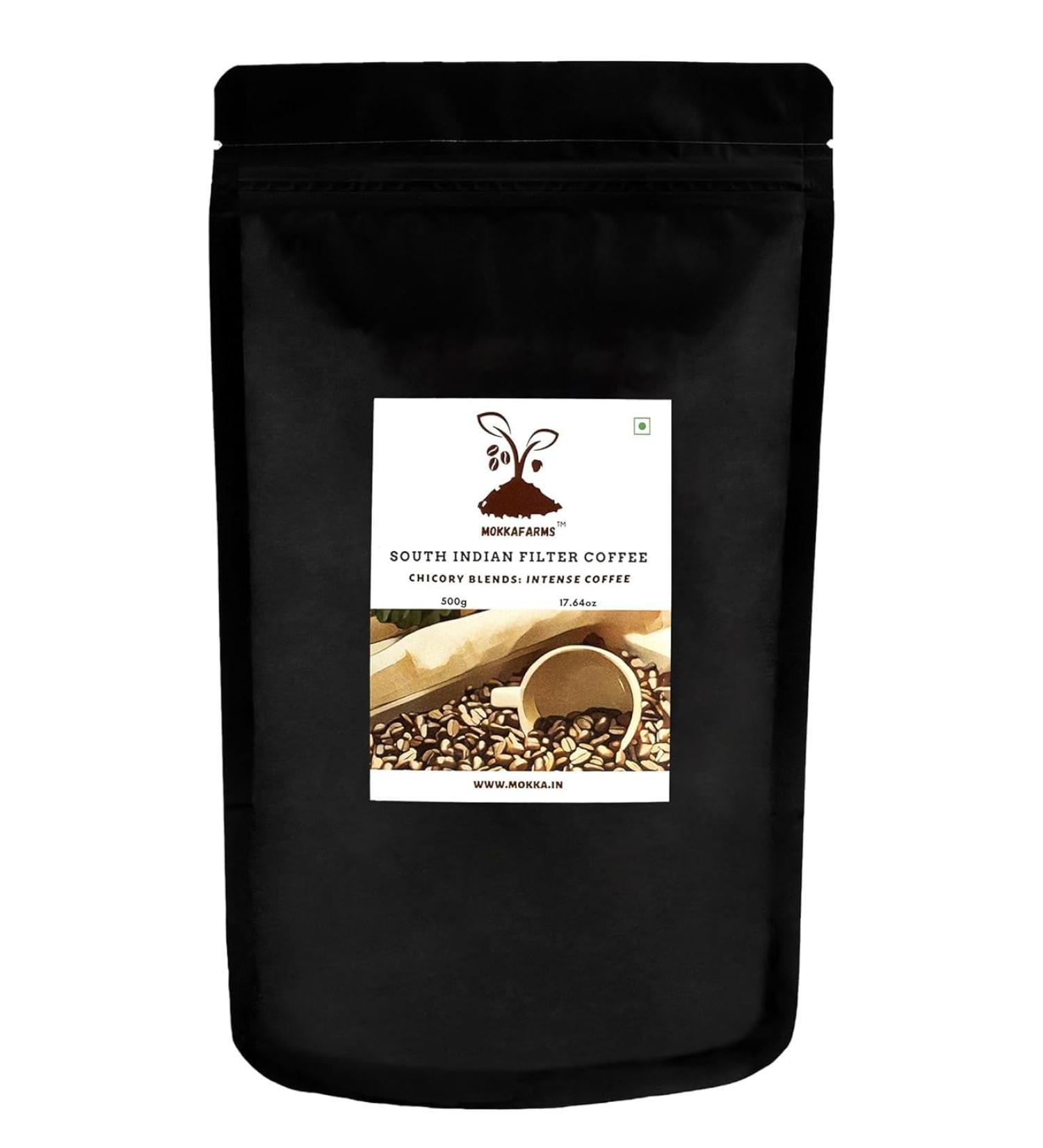 Mokka'Farms Traditional South Indian Filter Coffee 1 Kg - Intense Coffee | 60% Coffee - 40% Chicory Blend | Freshly Roast & Ground Strong & Flavourful | Farm to Fork | One-way Valve Zip-lock Bag (500 GM Traditional) - Buy Online on GoSupps.com