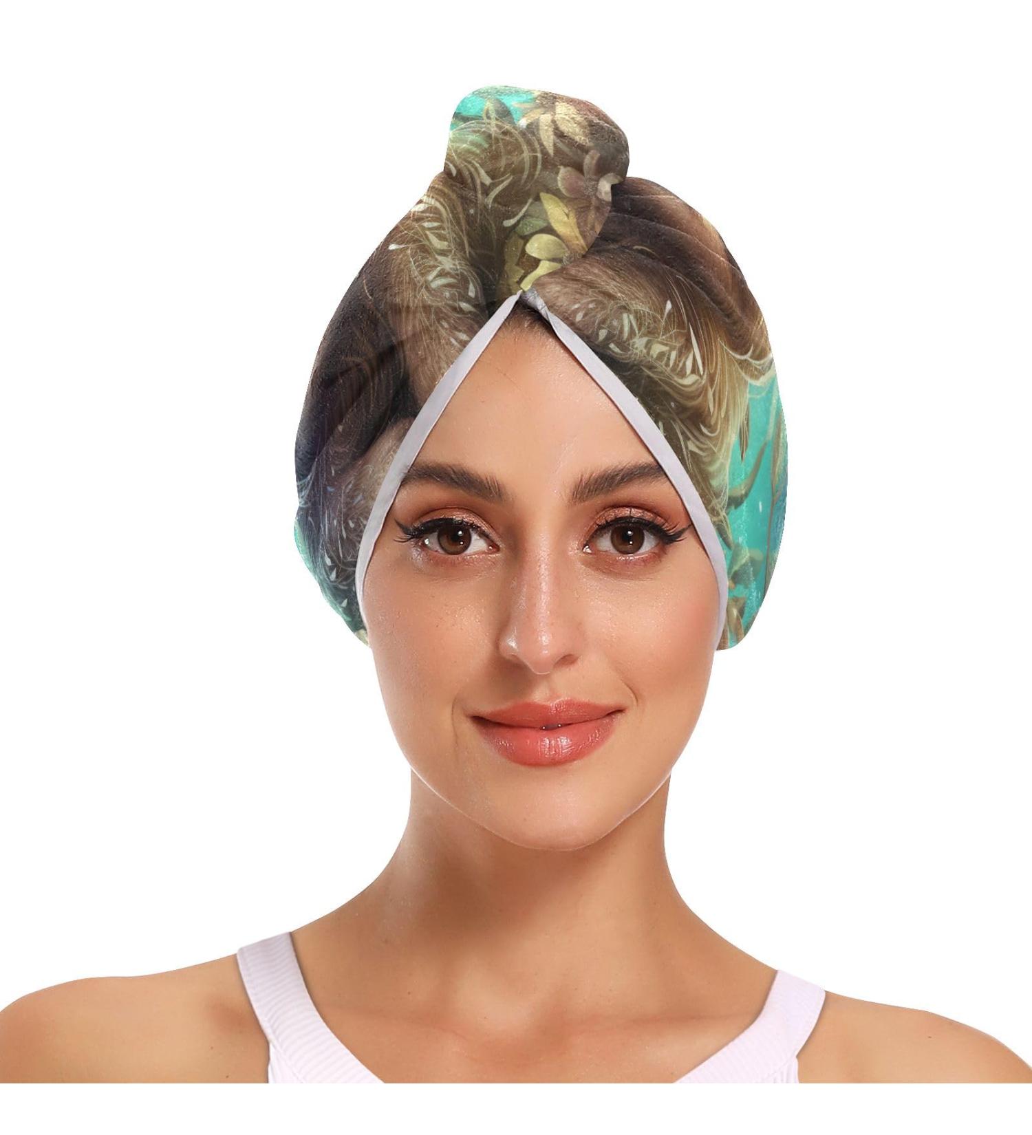 Cute Sloth Flowers Hair Towels 2 Pack | Super Absorbent Quick Dry Hair Turbans for Women & Girls - Buy Online on GoSupps.com