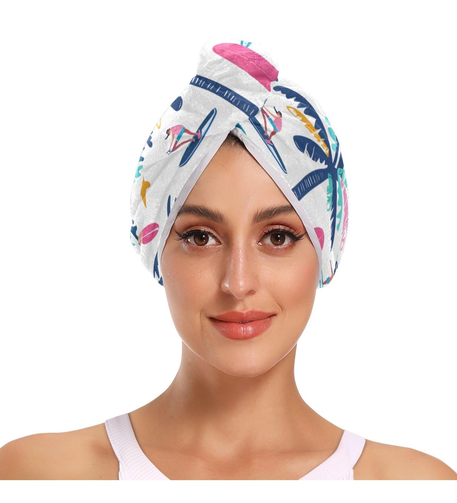 Coconut Tree Surf Hair Towel 2 Pack | Super Absorbent Quick Dry Hair Turbans for Women & Girls - Buy Online on GoSupps.com