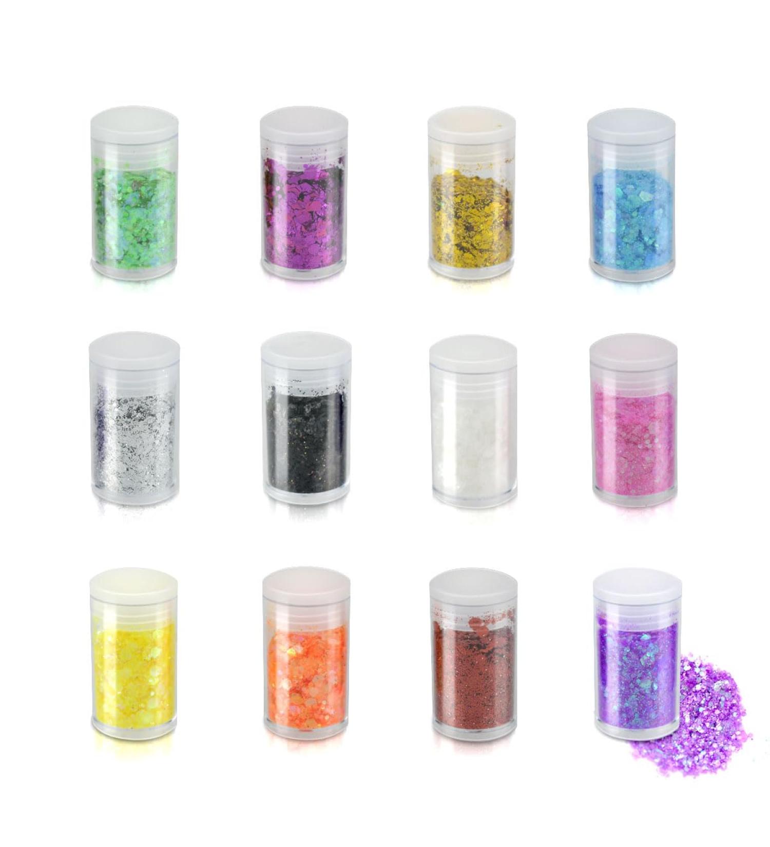12 Colors Chunky Face Glitter - No Glue Cosmetic Body Nail Eye & Hair Art | Holographic Makeup Sequins for Rave & Festival - Buy Online on GoSupps.com