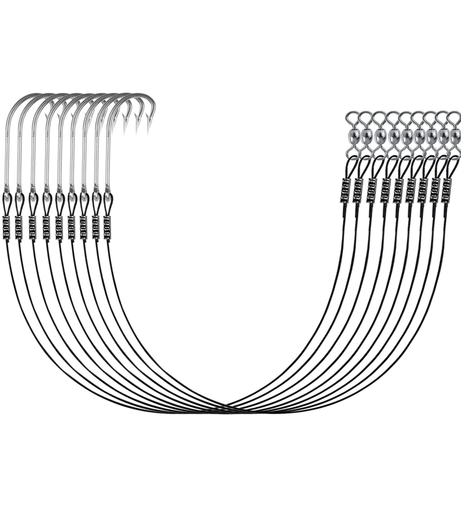 Saltwater Fishing Hook Rigs | Long Shank Steel Leaders with O'Shaughnessy Forged Hooks | 1/0-9-30lb | 8pcs - Buy Online on GoSupps.com