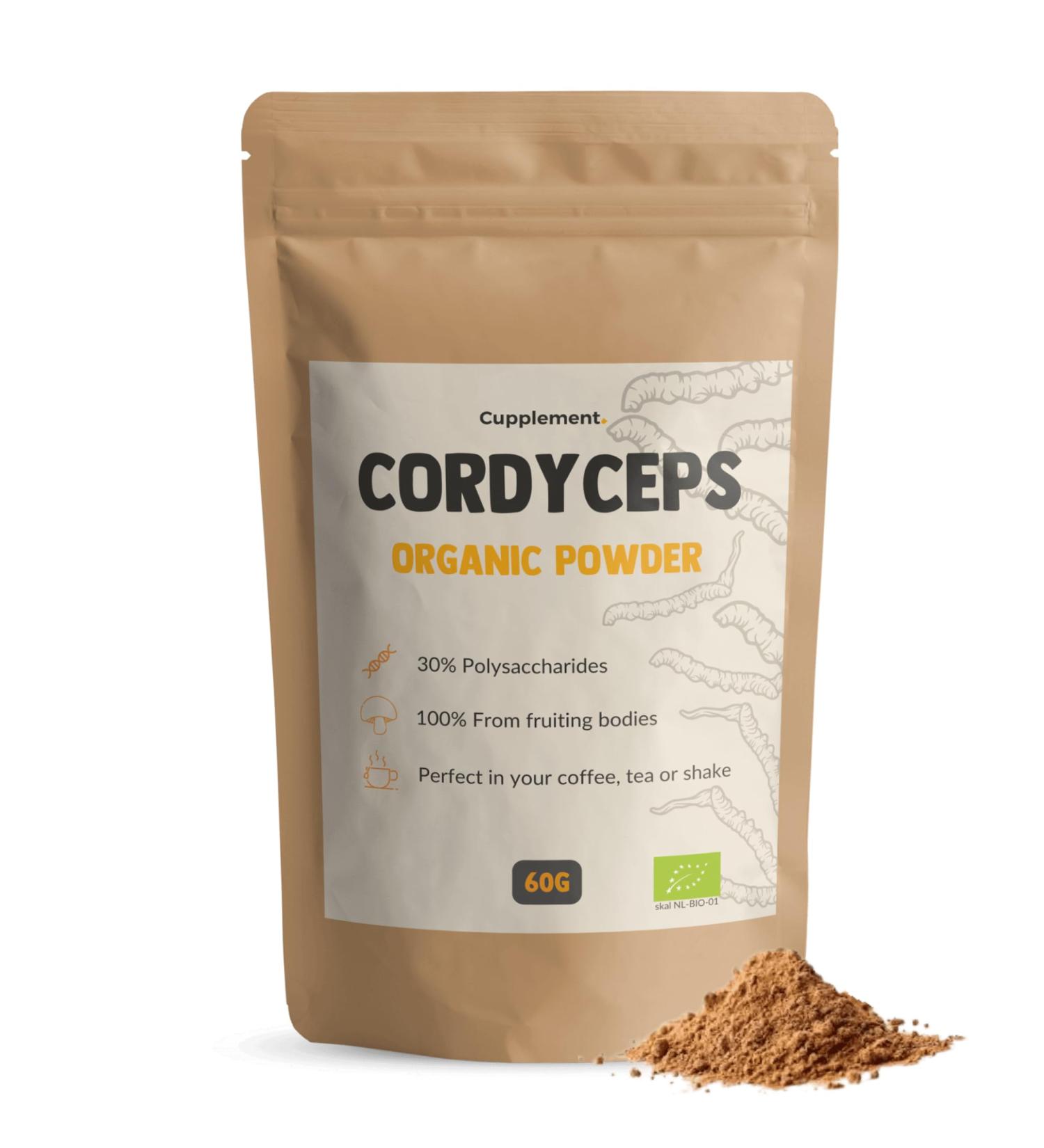Cupplement | Cordyceps 60g | Organic | Free Spoon | Highest Quality Mushroom Powder | Mushroom | 2 measurements per day - Buy Online on GoSupps.com