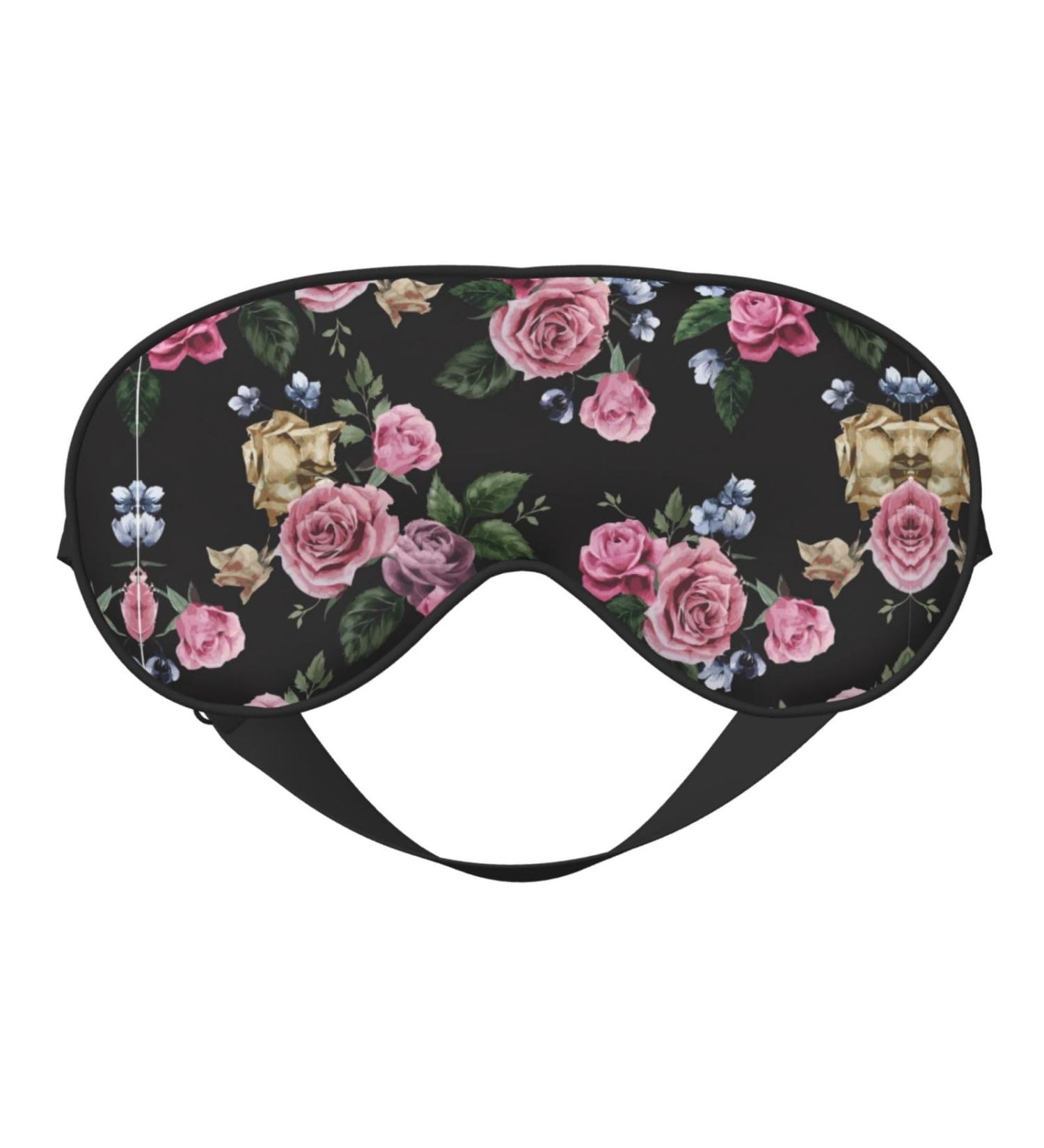 Adjustable Black Background Rose Sleep Mask - Breathable & Fashionable Eye Mask for Comfortable Sleep | International Shipping - Buy Online on GoSupps.com