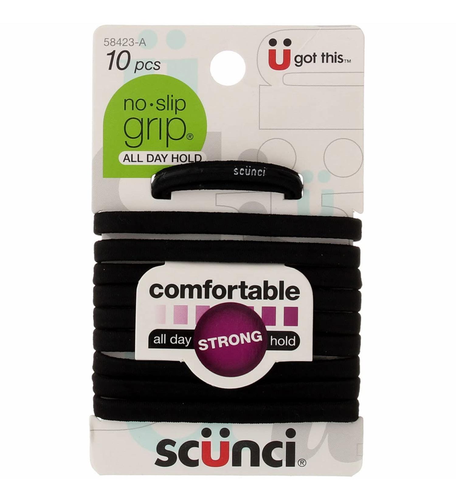 Scunci No-Slip Grip Black Elastics 10 Count, Pack of 2 - All Day Hold - Buy Online on GoSupps.com