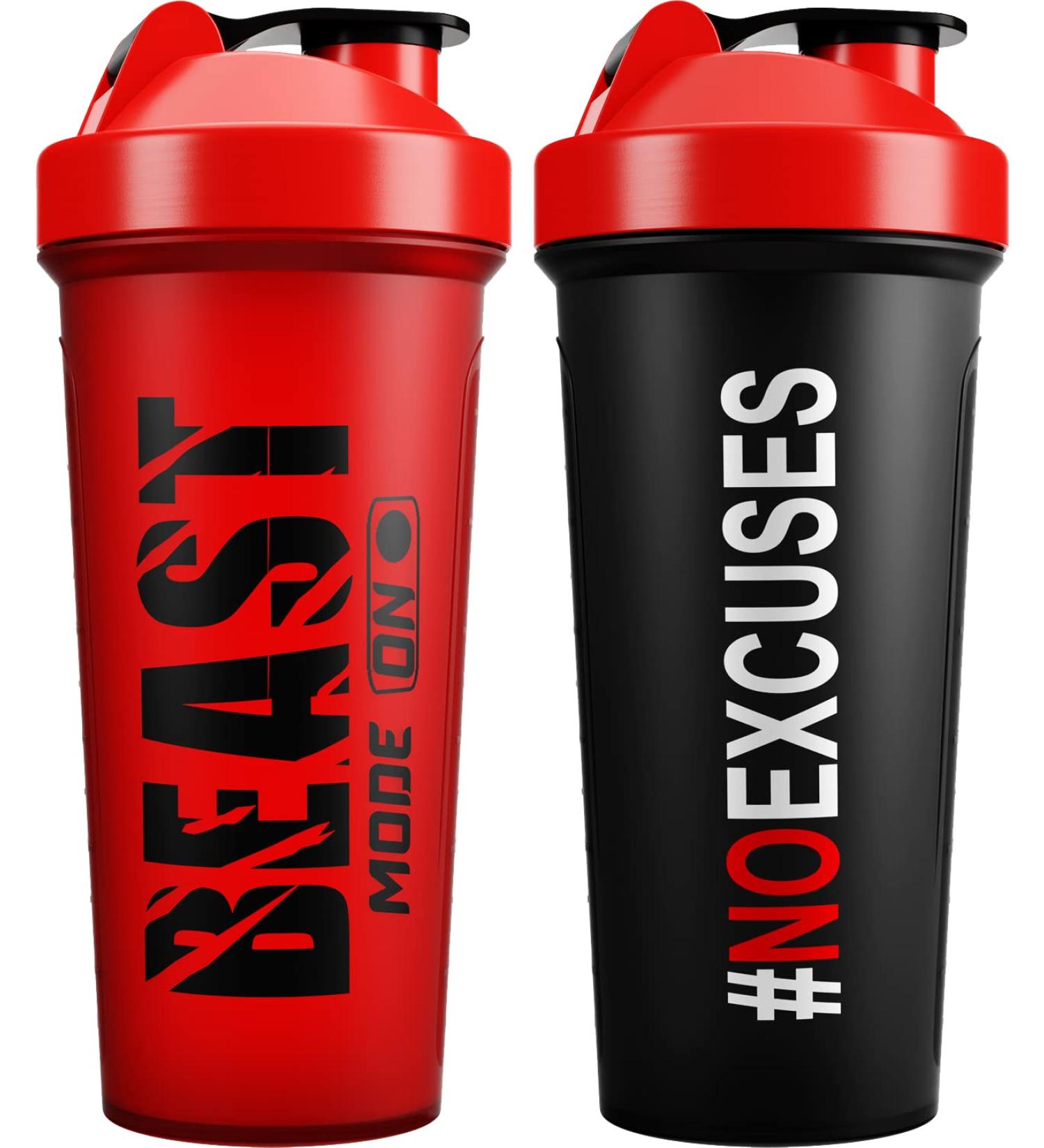 JEELA SPORTS 2 Pack Protein Shaker Bottles - 24 Oz Blender Shaker Cups with Shake Ball - Dishwasher Safe, Ideal for Protein Mixes, Pre & Post Workout Shakes - Gym Red/Black - Buy Online on GoSupps.com