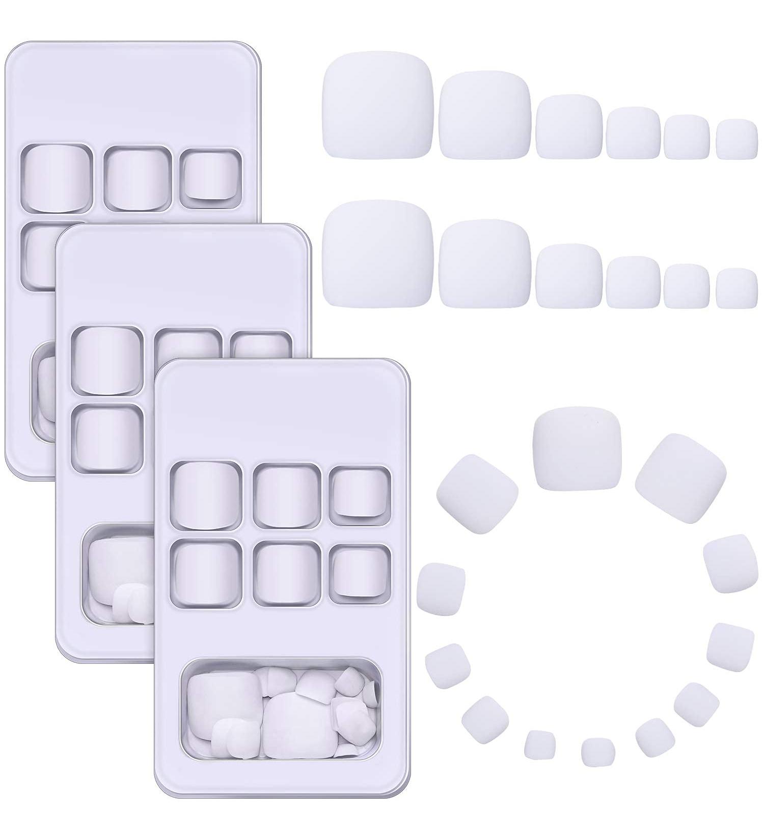 72 Pieces Matte Short Square Press On Fake Toe Nails for Women - White - Buy Online on GoSupps.com