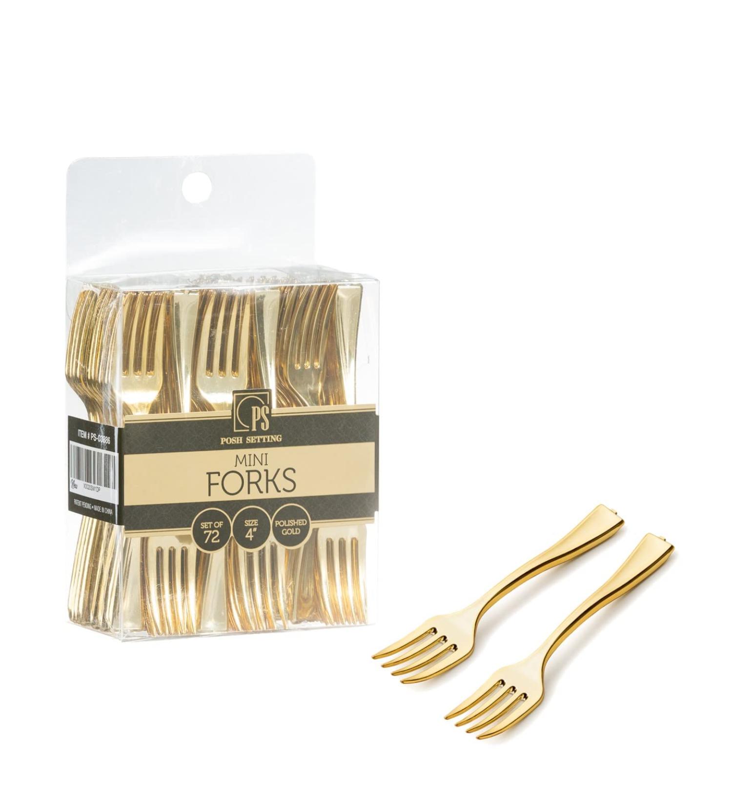 80 Count Plastic Mini Gold Tasting Forks - Perfect for Appetizers, Desserts, and Cocktails - Posh Setting Gold Forks (4 inch) - Buy Online on GoSupps.com