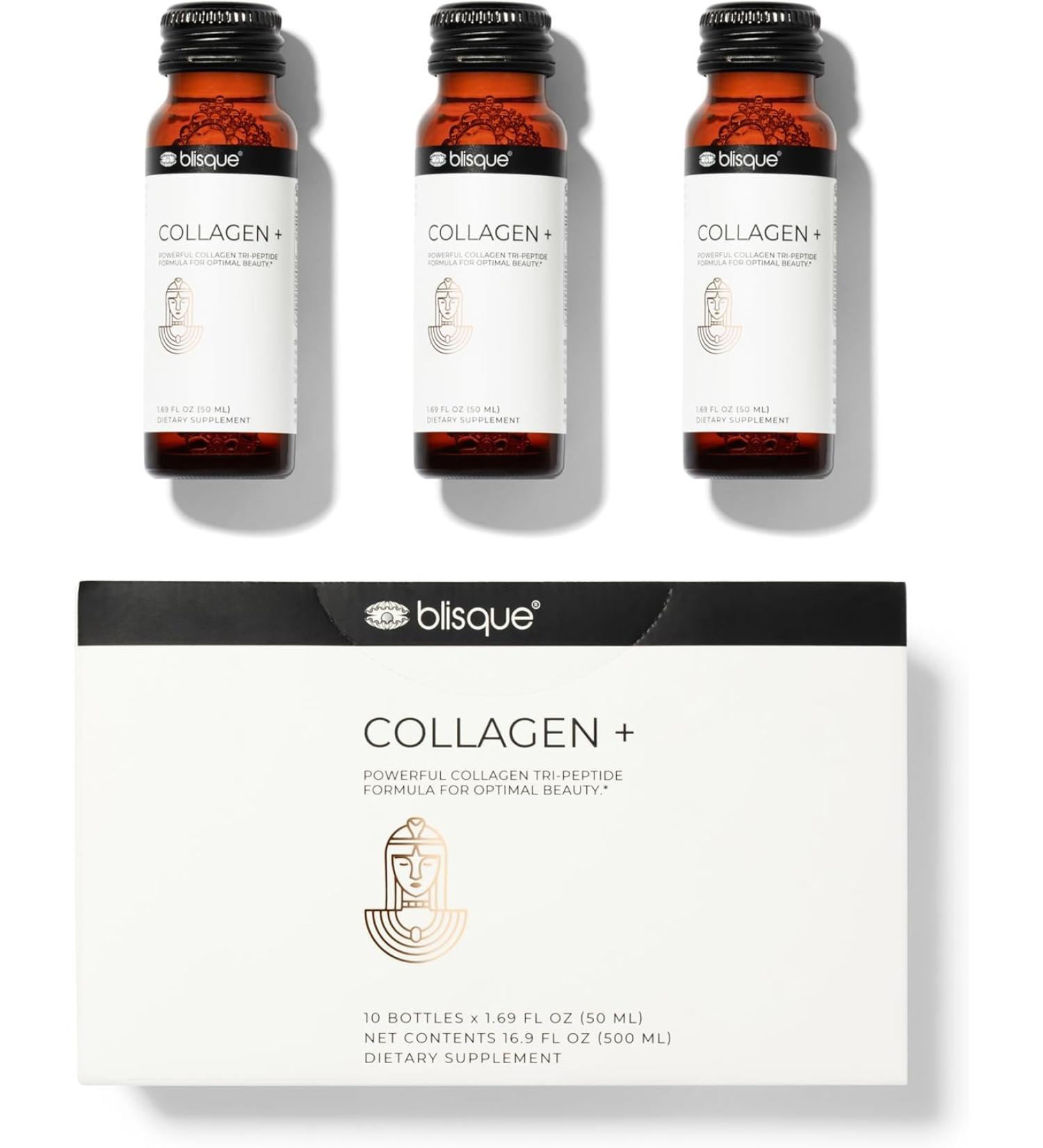 Blisque - Liquid Collagen Tri-Peptide Complex | with Biotin and Hyaluronic Acid | for Hair Skin and Nails | 30 Bottles | 30-Day Supply - Buy Online on GoSupps.com
