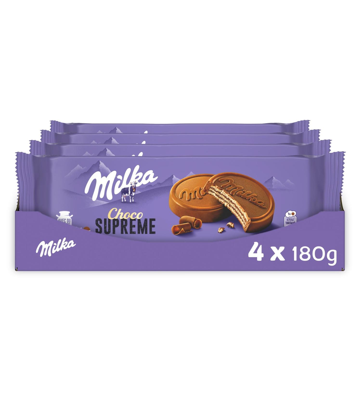 MILKA - Choco Supr me - Set of 4 Supreme Choco Boxes - Crispy Wafers Coated with Milka Milk Chocolate and Cocoa Flavour Filling - Ideal for Children's Snacks - Set of 4x180g - Buy Online on GoSupps.com