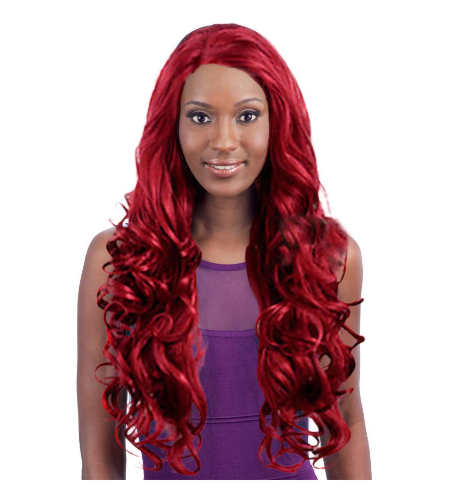 Long Red Wavy Synthetic Wig for Women - 70s 80s 50s Cosplay Hair - International Shipping Available - Buy Online on GoSupps.com