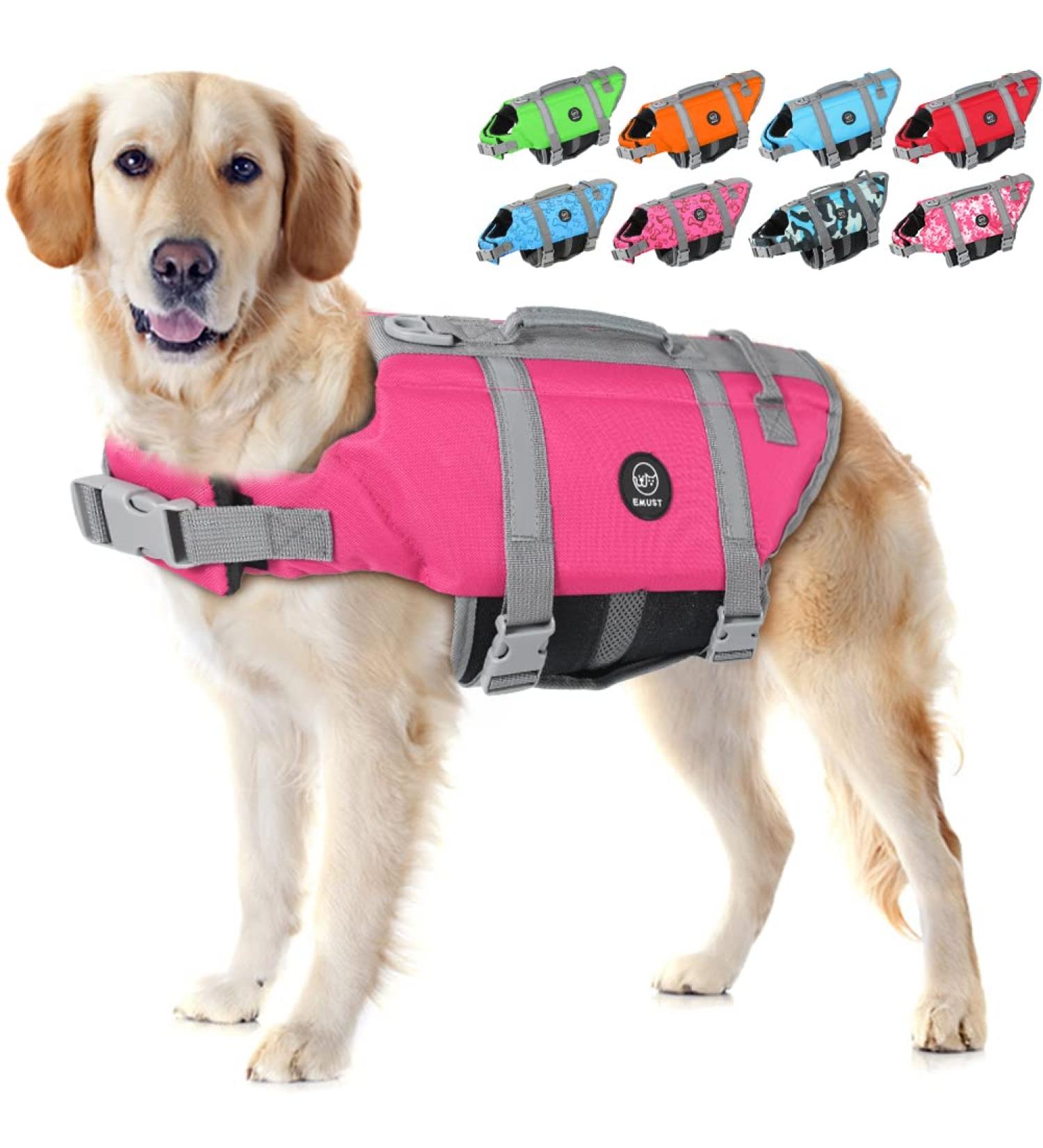 Emust Life Vest for Dogs - High Buoyancy Dog Life Jacket for Small Medium & Large Dogs | New Solid Pink for Swimming & Boating - Buy Online on GoSupps.com
