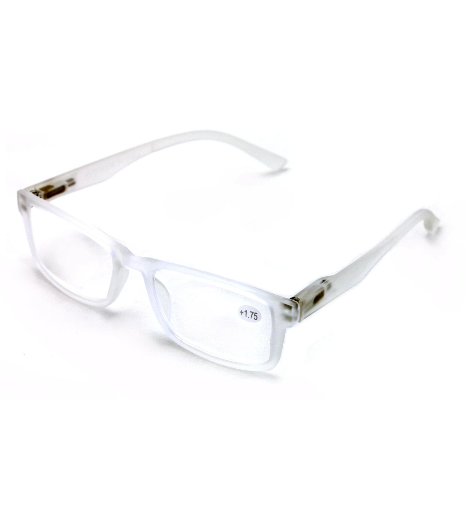 V.W.E. Men Lightweight Rectangular Readers Spring Hinge Matte Reading Glasses Frost Translucent Frost 1.75 x