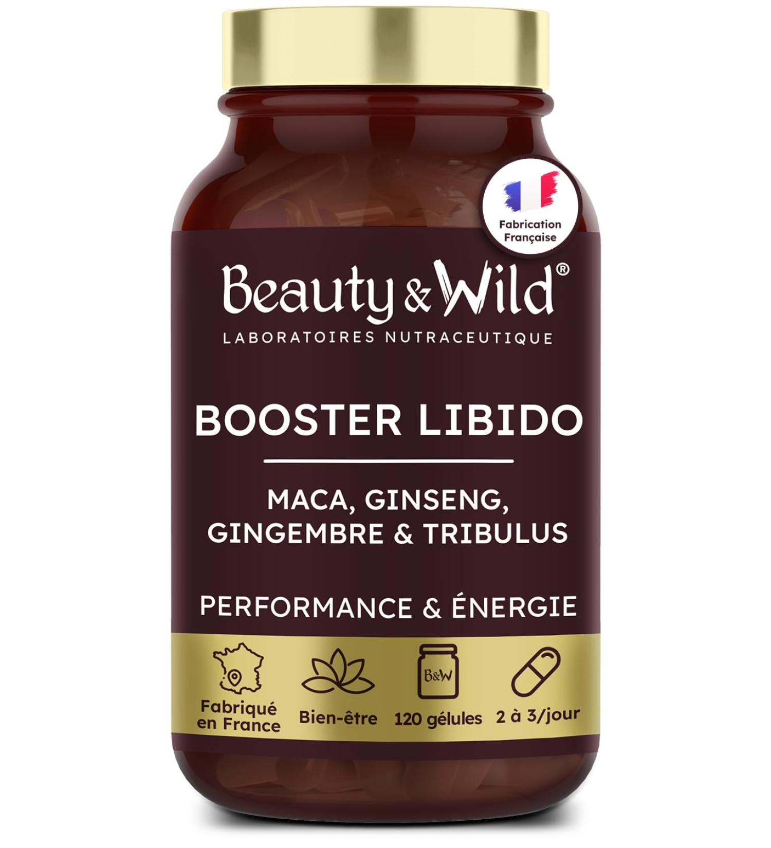 Libido - Food Supplement Maca Ginger Ginseng Tribulus Citruline Arginine - Improves Libido Performance Energy Bodybuilding Stimulates Testosterone 120 Capsules Beauty & Wild - Buy Online on GoSupps.com