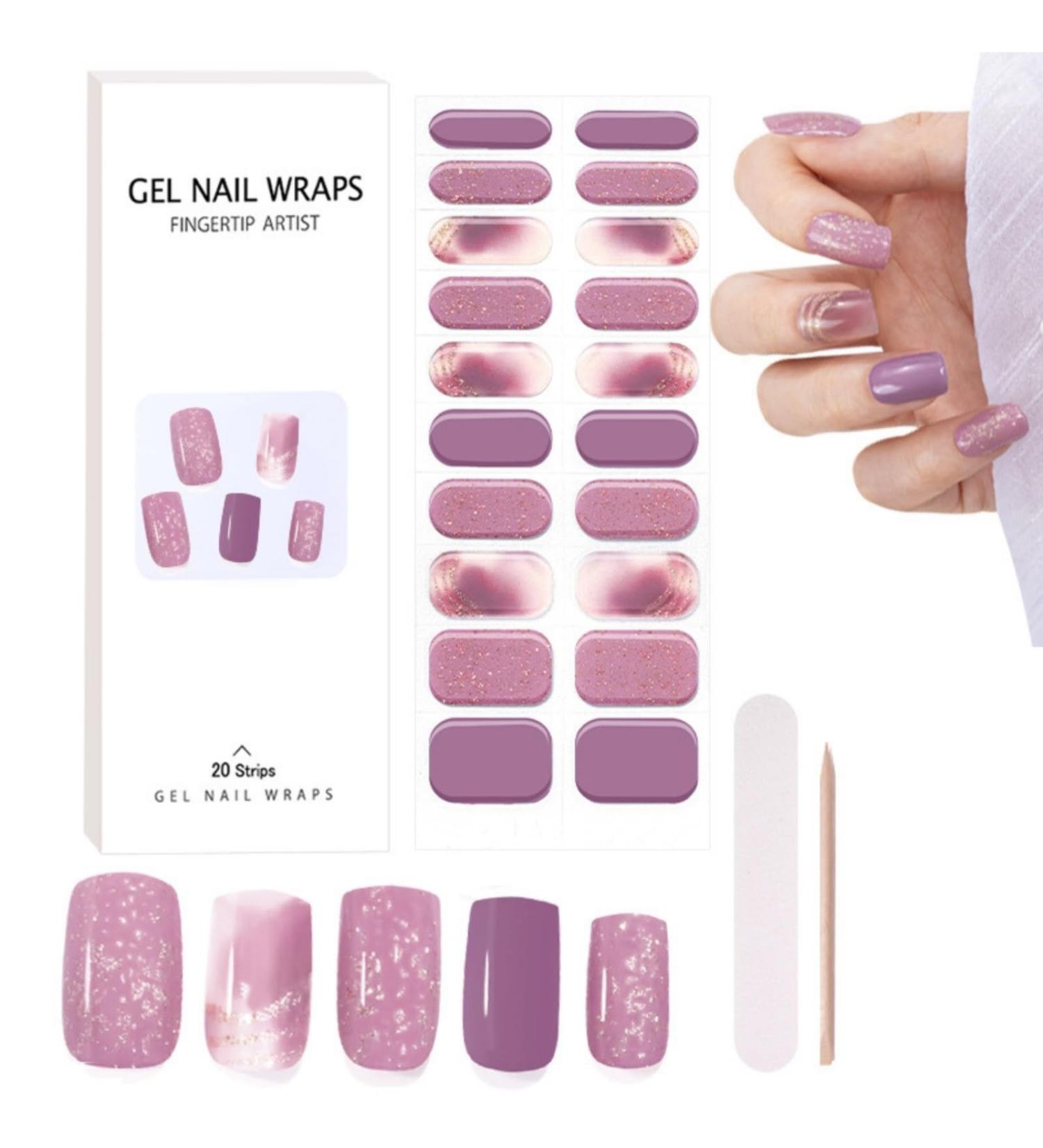 Semi Cured Gel Nails Strips 20PCS Burple Glitter Self Adhesive Gel Nail Stickers Soft Full Nail Wraps Waterproof Gel Nail Strips Decal with Nail File & Stick UV/LED Lamp Required - Buy Online on GoSupps.com